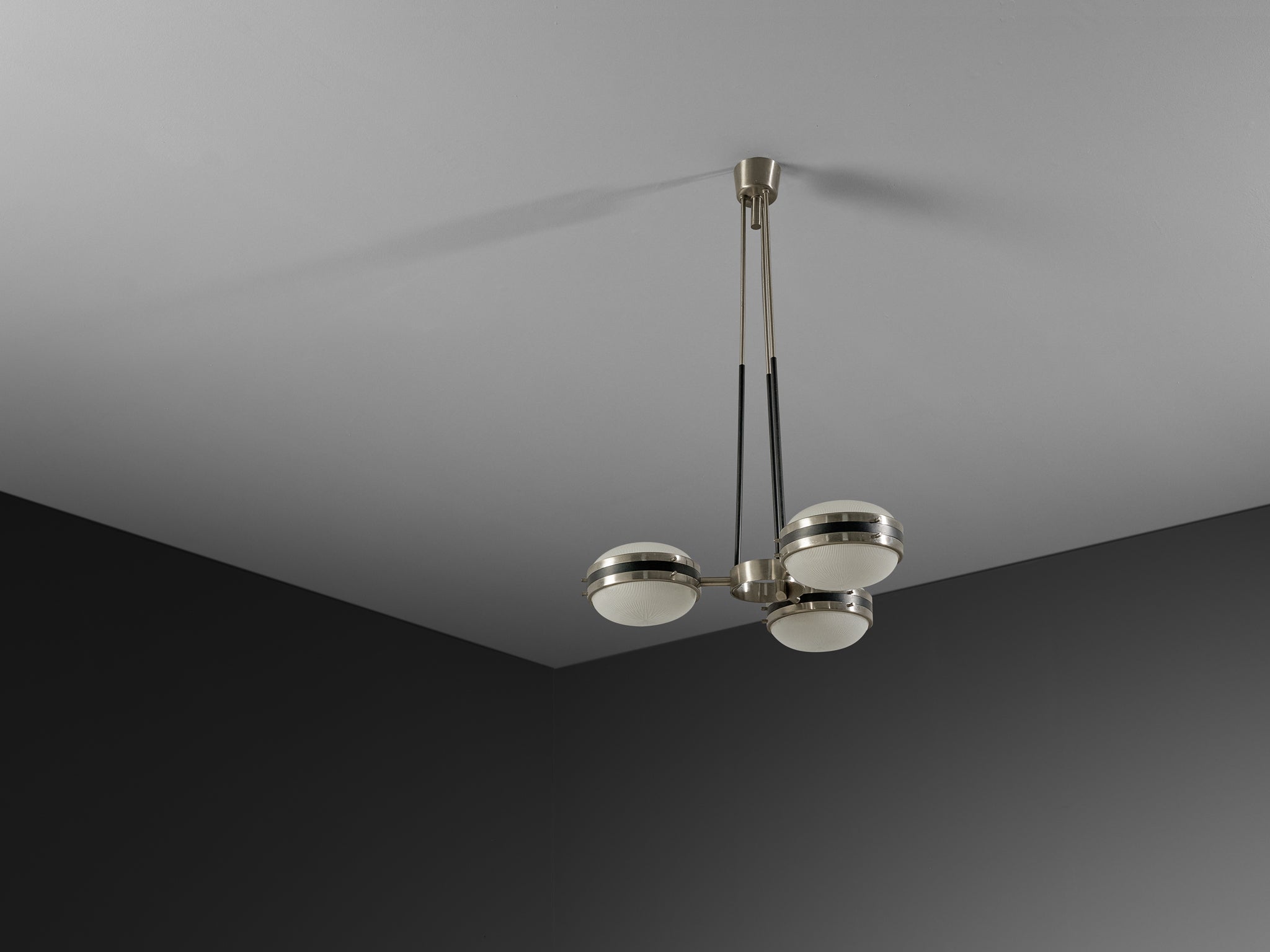Sergio Mazza for Artemide Rare Chandelier in Glass and Nickel-Plated Brass Lighting Morentz