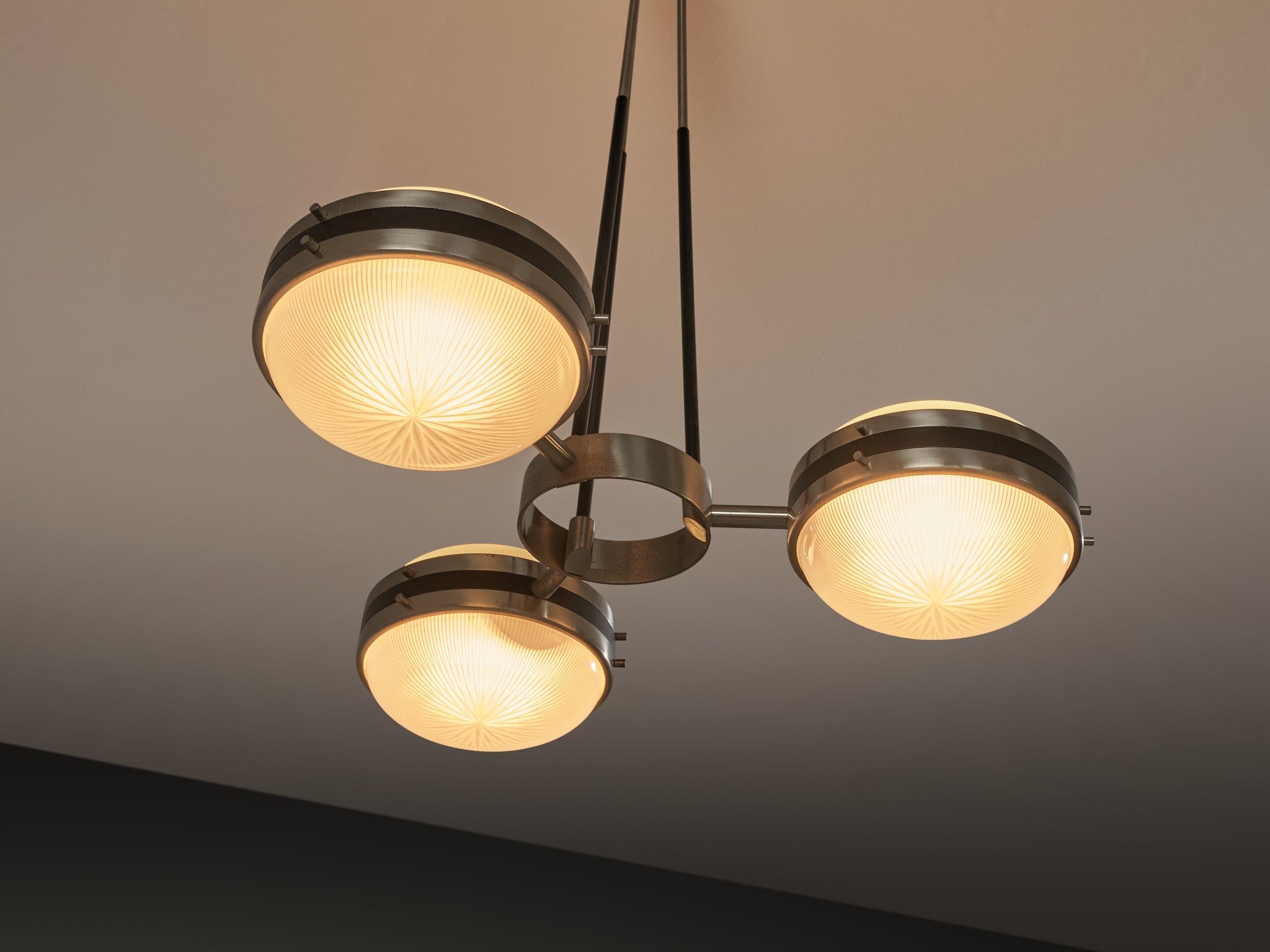 Sergio Mazza for Artemide Rare Chandelier in Glass and Nickel-Plated Brass Lighting Morentz