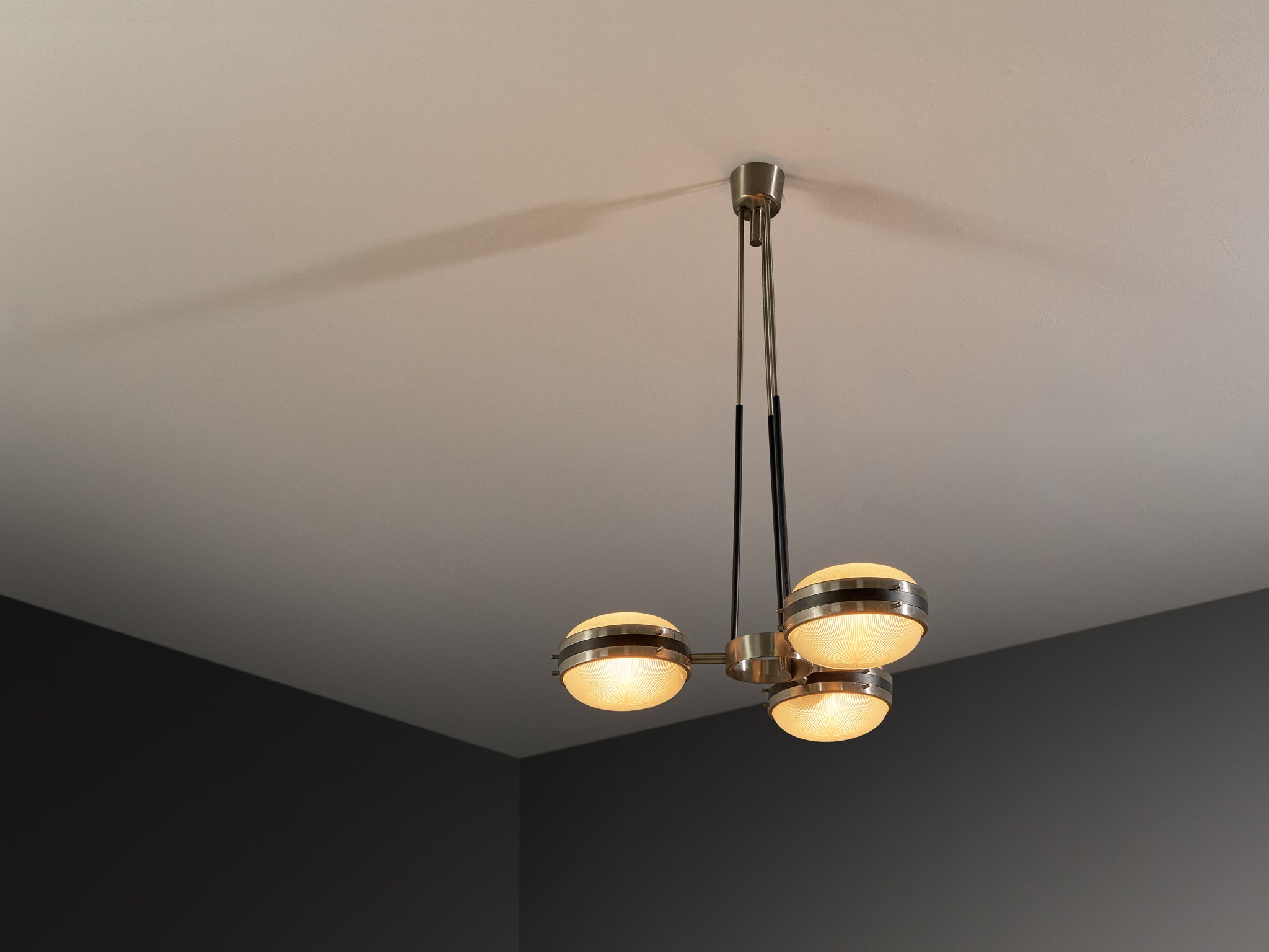 Sergio Mazza for Artemide Rare Chandelier in Glass and Nickel-Plated Brass Lighting Morentz