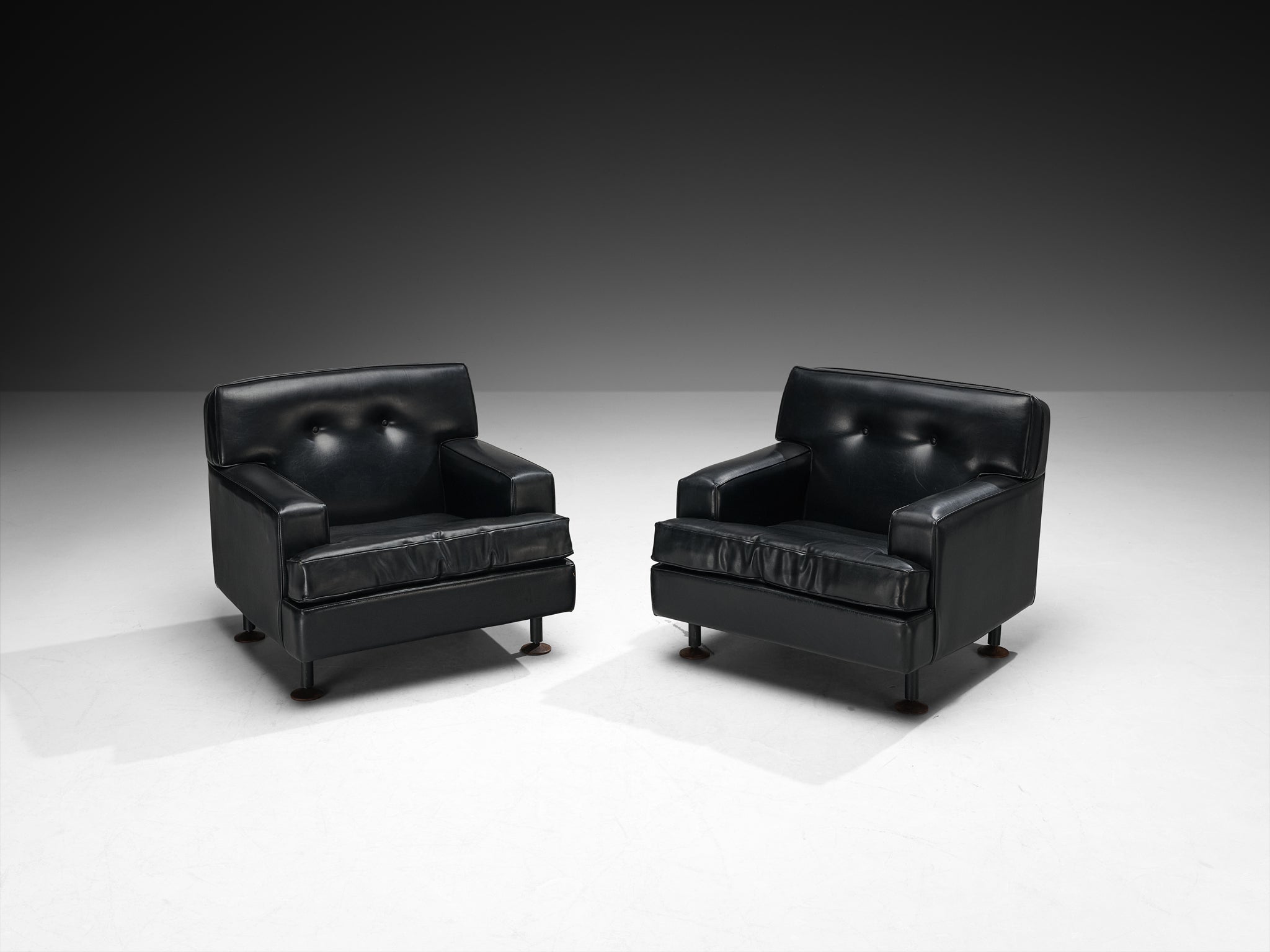 Marco Zanuso for Arflex Pair of ‘Square’ Lounge Chairs in Black Leather Seating Morentz