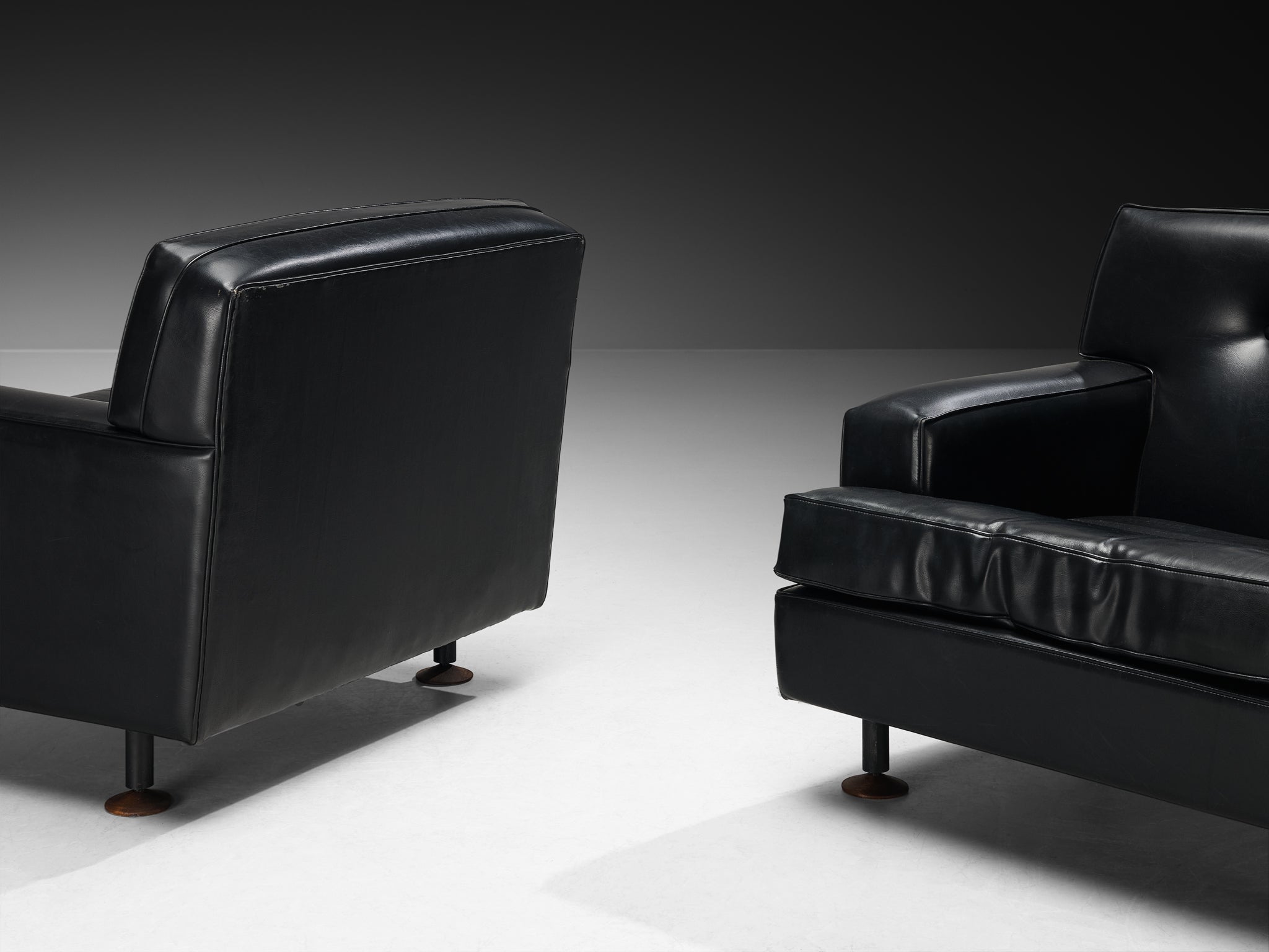 Marco Zanuso for Arflex Pair of ‘Square’ Lounge Chairs in Black Leather Seating Morentz