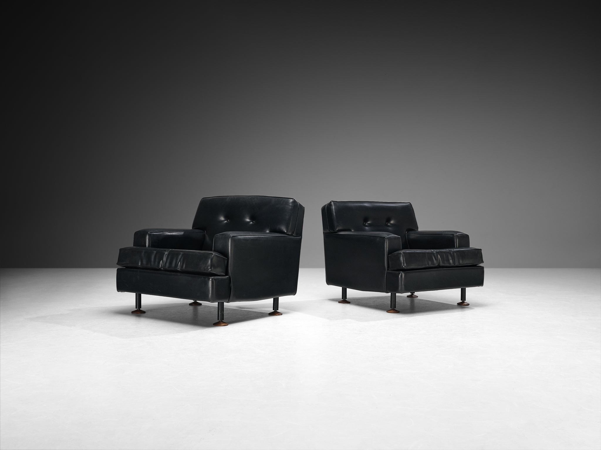 Marco Zanuso for Arflex Pair of ‘Square’ Lounge Chairs in Black Leather Seating Morentz