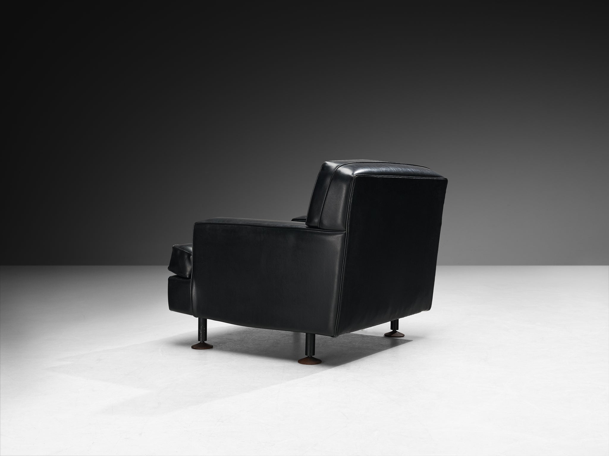 Marco Zanuso for Arflex Pair of ‘Square’ Lounge Chairs in Black Leather Seating Morentz
