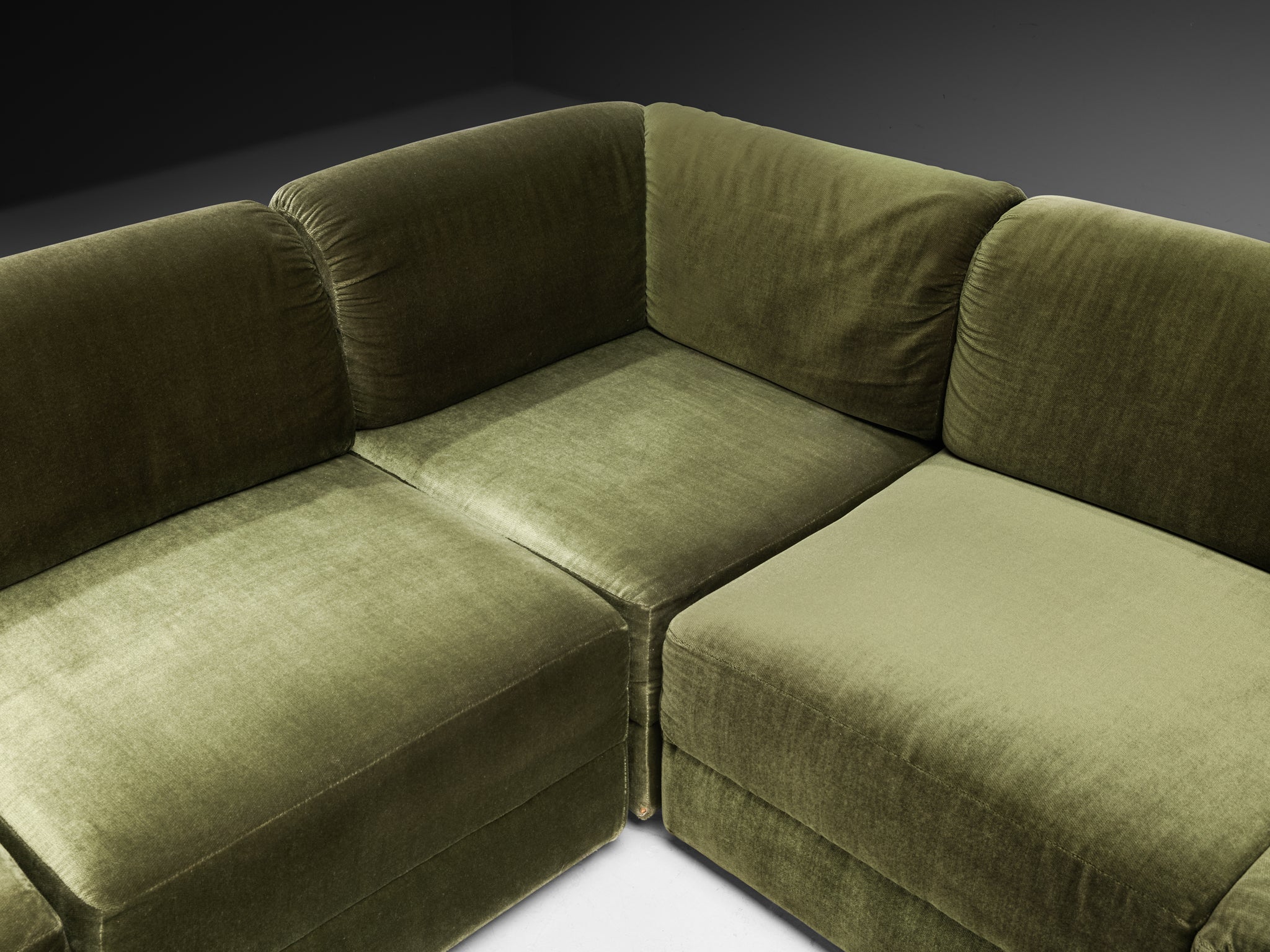 Post-Modern Large Modular Sofa in Forest Green Fabric