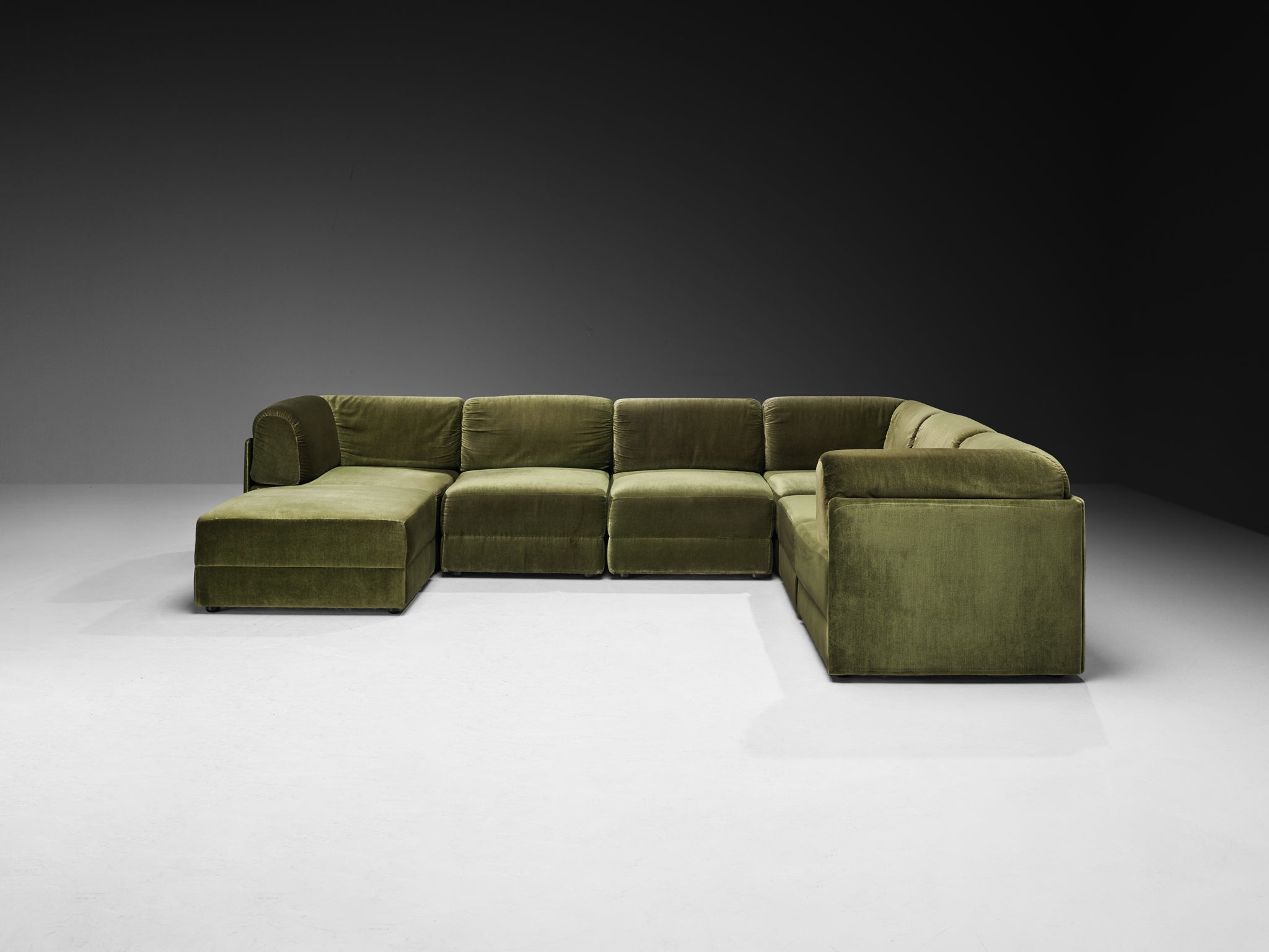 Post-Modern Large Modular Sofa in Forest Green Fabric