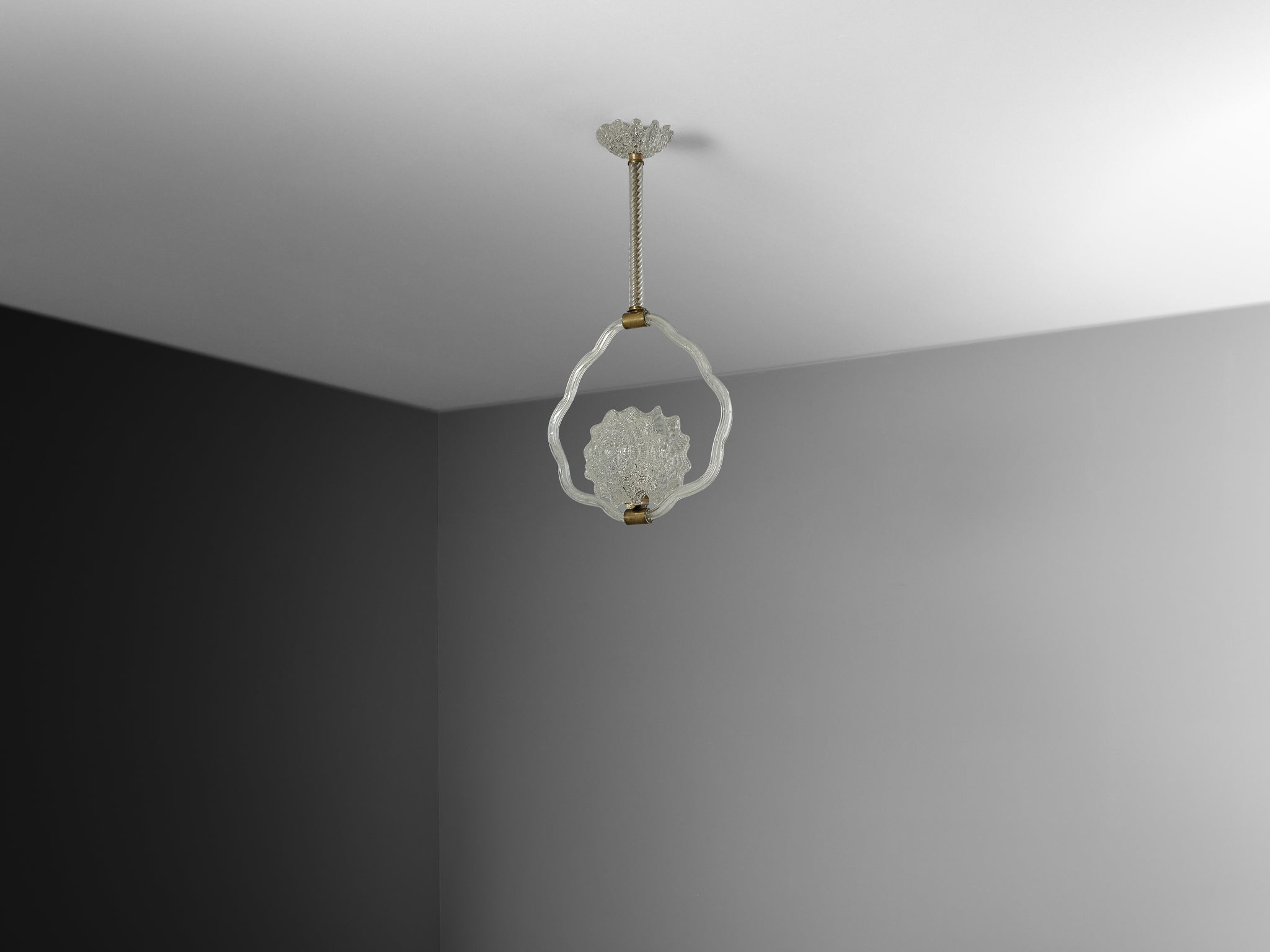 1940s Italian Art Deco Pendant Lamp with Sun Motif Centre in Glass and Brass Lighting Morentz
