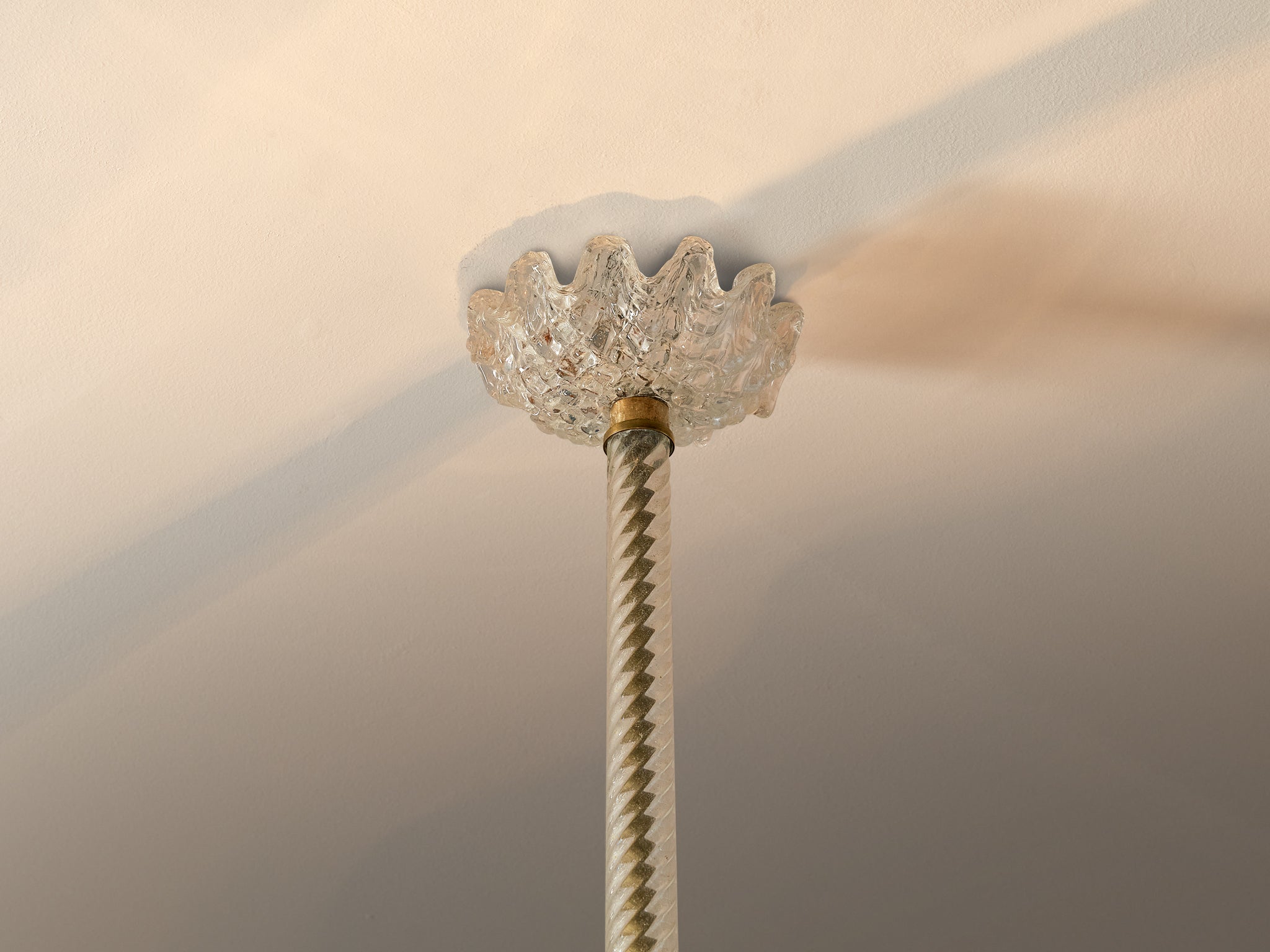 1940s Italian Art Deco Pendant Lamp with Sun Motif Centre in Glass and Brass Lighting Morentz