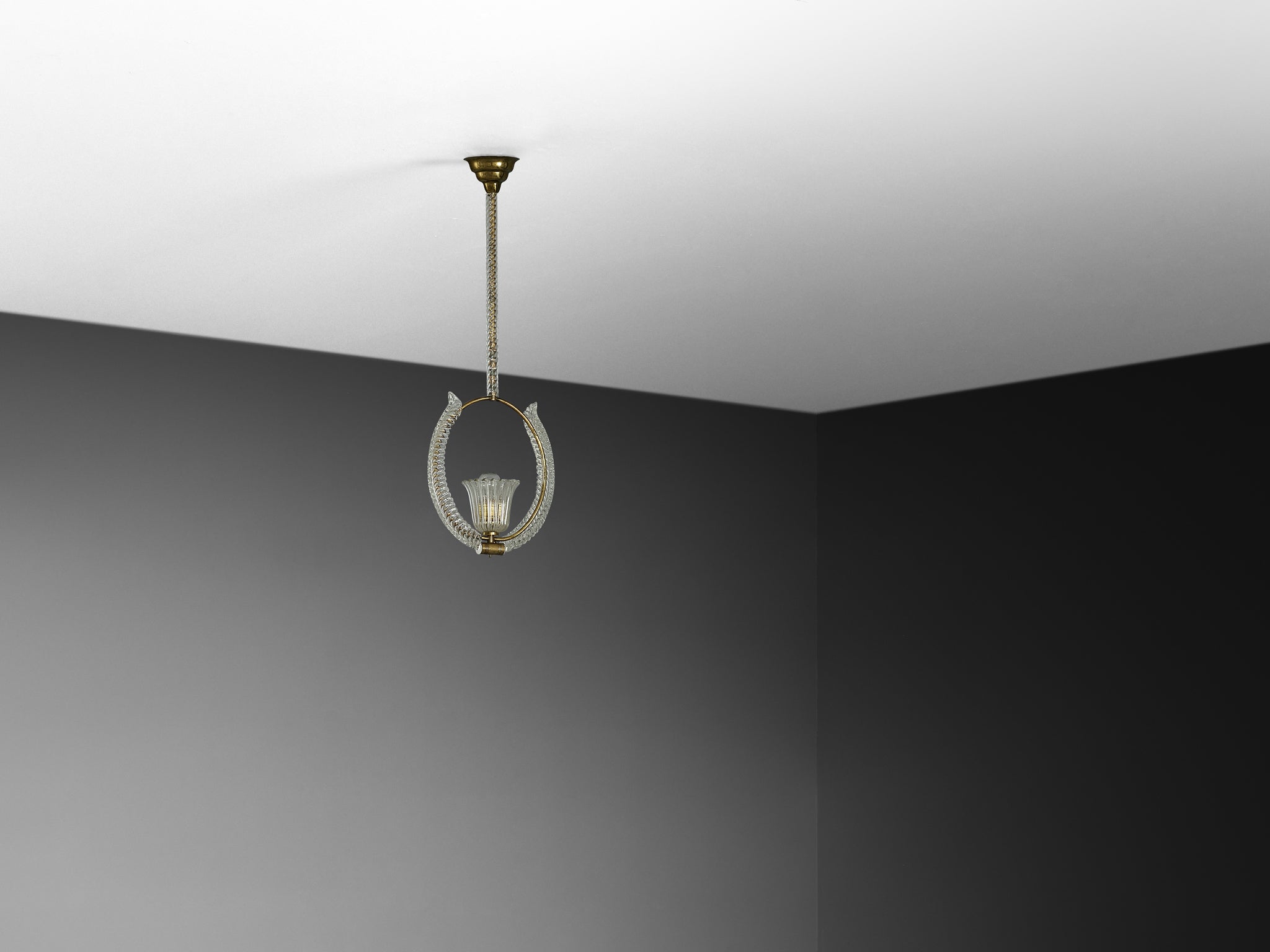 1940s Italian Art Deco Pendant Lamp with Chalice-Shaped Centre in Glass and Brass Lighting Morentz