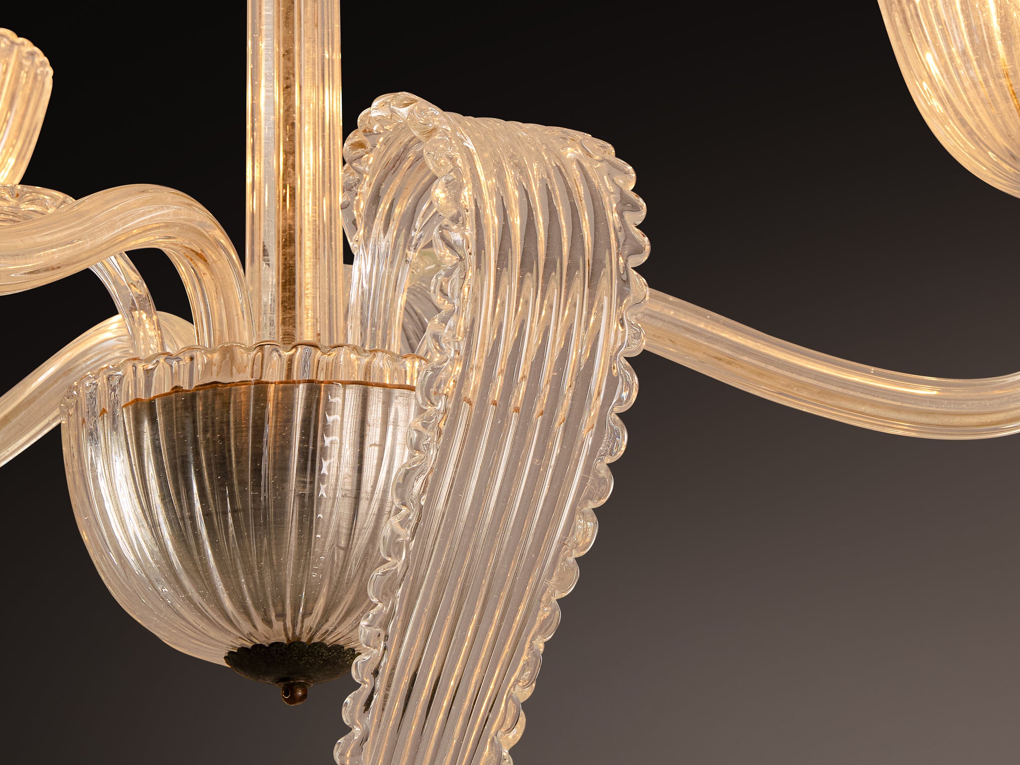 Italian Art Deco Chandelier in Glass and Brass Lighting Morentz