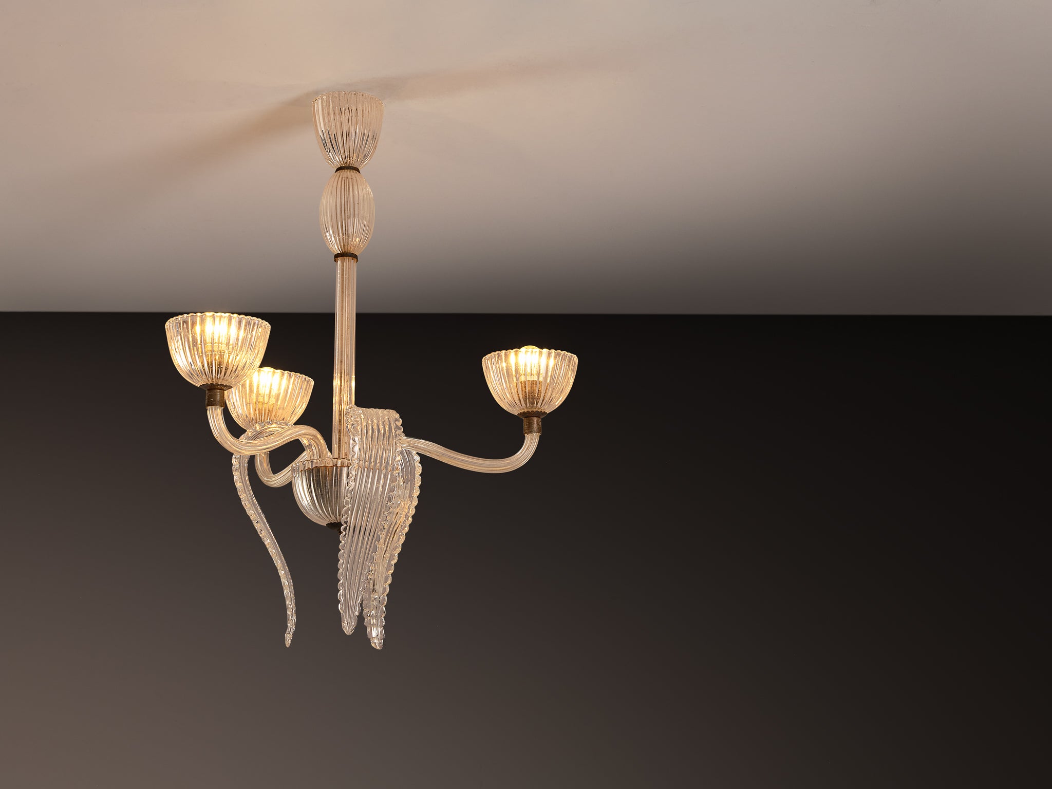 Italian Art Deco Chandelier in Glass and Brass Lighting Morentz