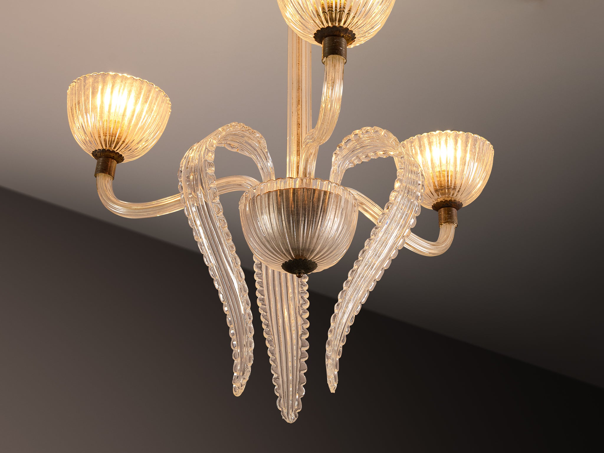 Italian Art Deco Chandelier in Glass and Brass Lighting Morentz