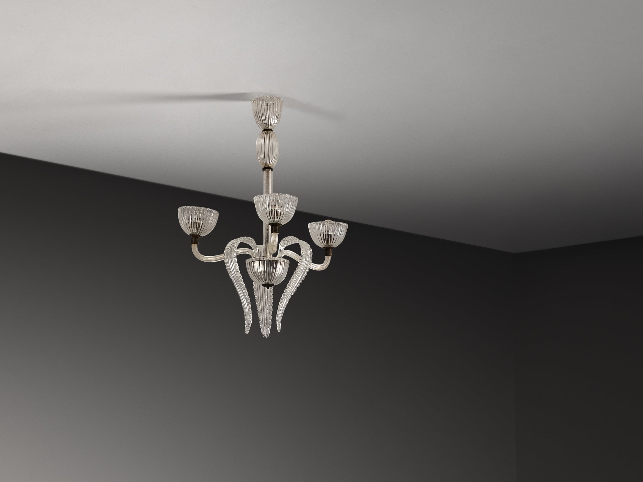 Italian Art Deco Chandelier in Glass and Brass Lighting Morentz