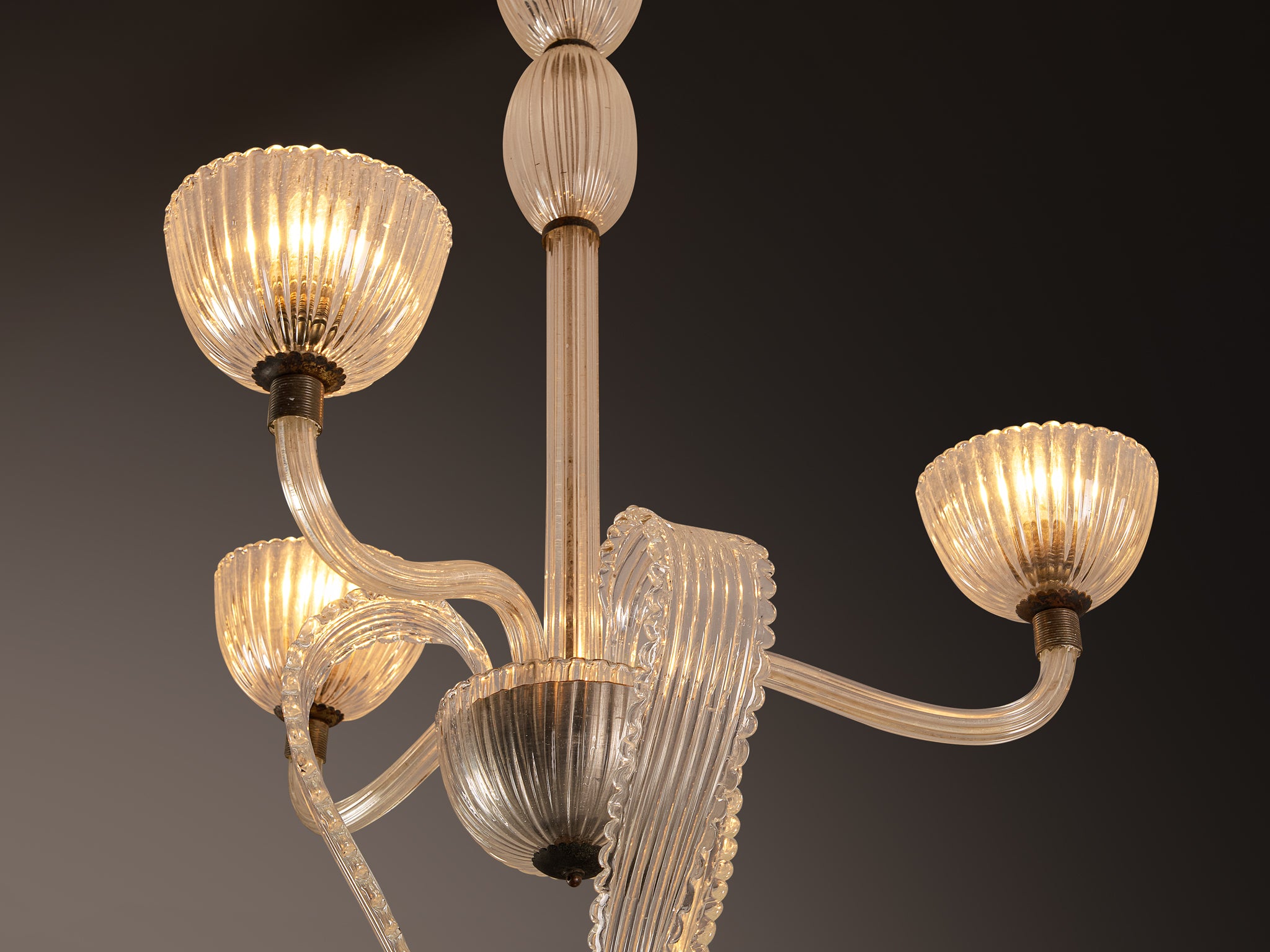 Italian Art Deco Chandelier in Glass and Brass Lighting Morentz