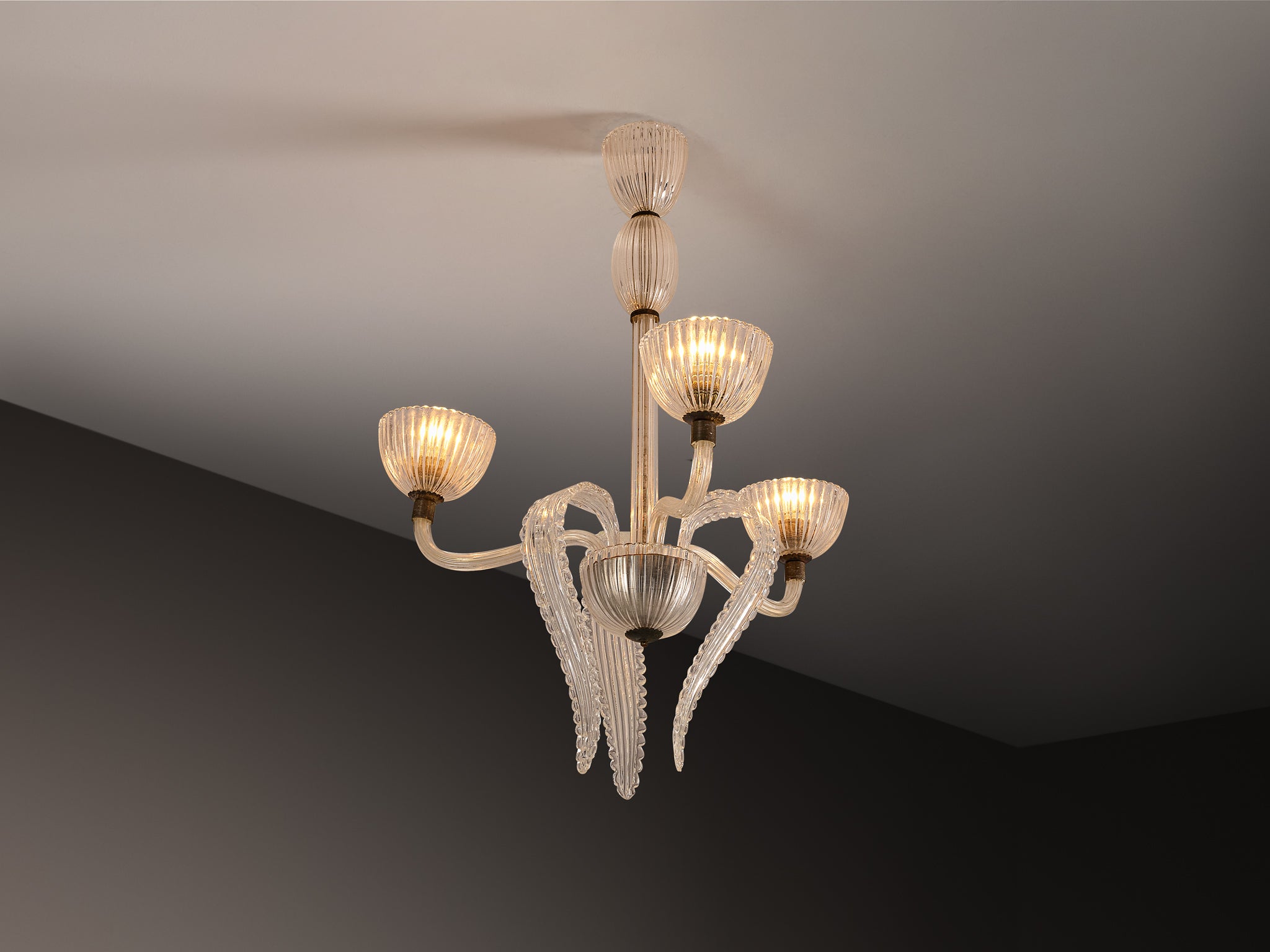 Italian Art Deco Chandelier in Glass and Brass Lighting Morentz