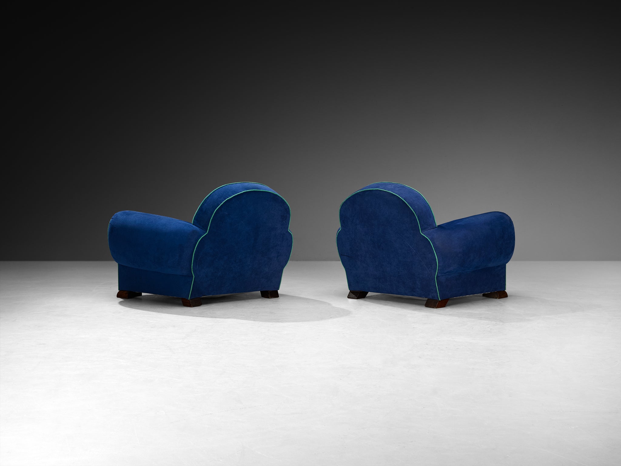 1930s Pair of French Art Deco Lounge Chairs in Blue Upholstery Seating Morentz