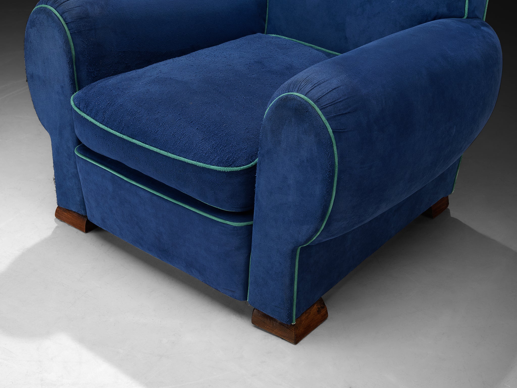 1930s Pair of French Art Deco Lounge Chairs in Blue Upholstery Seating Morentz