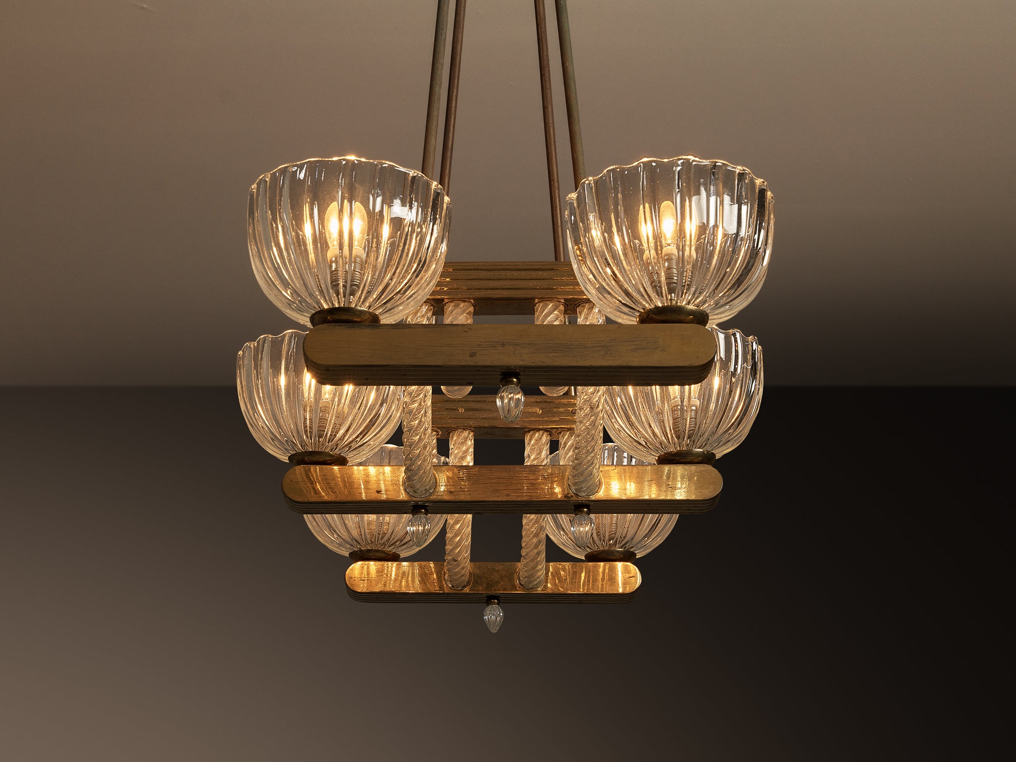 Italian Art Deco Chandelier in Glass and Brass Lighting Morentz