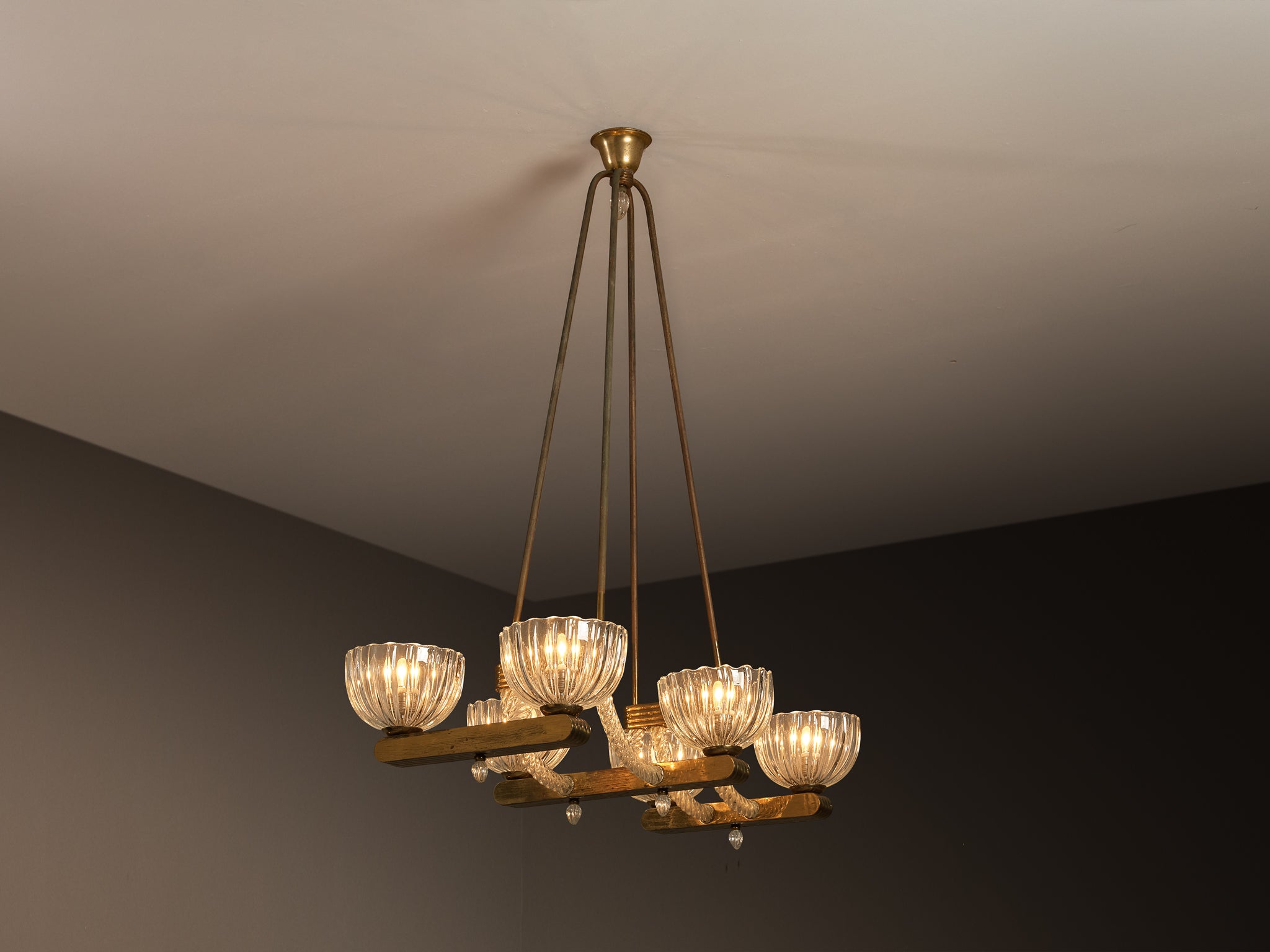 Italian Art Deco Chandelier in Glass and Brass Lighting Morentz