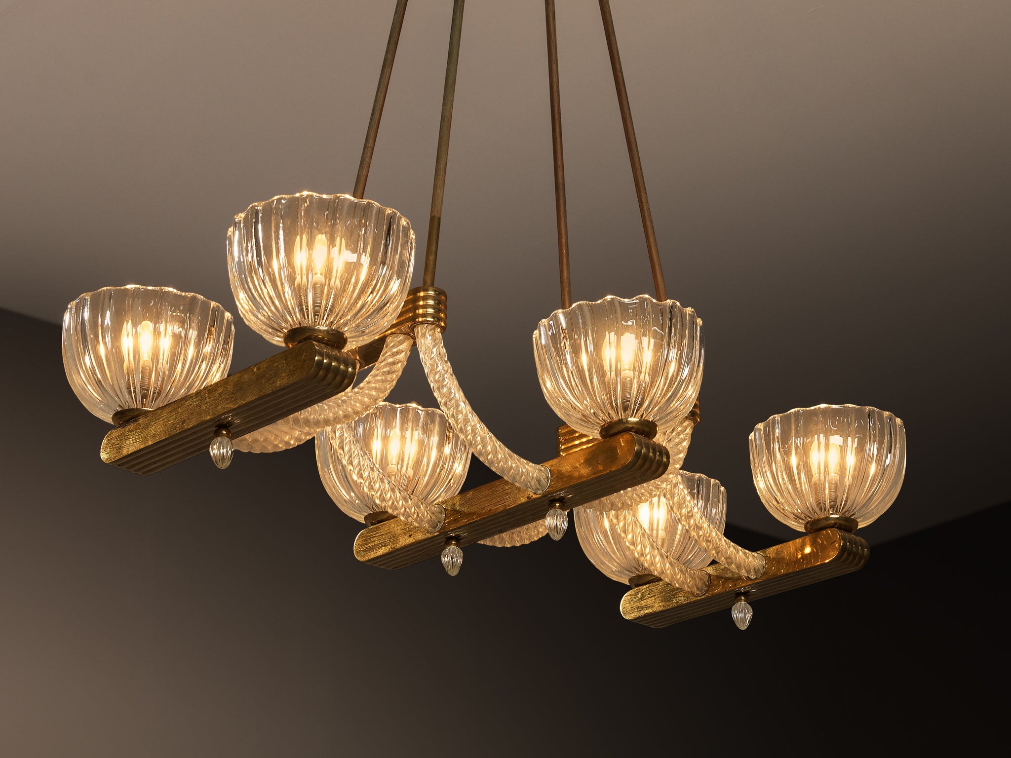 Italian Art Deco Chandelier in Glass and Brass Lighting Morentz