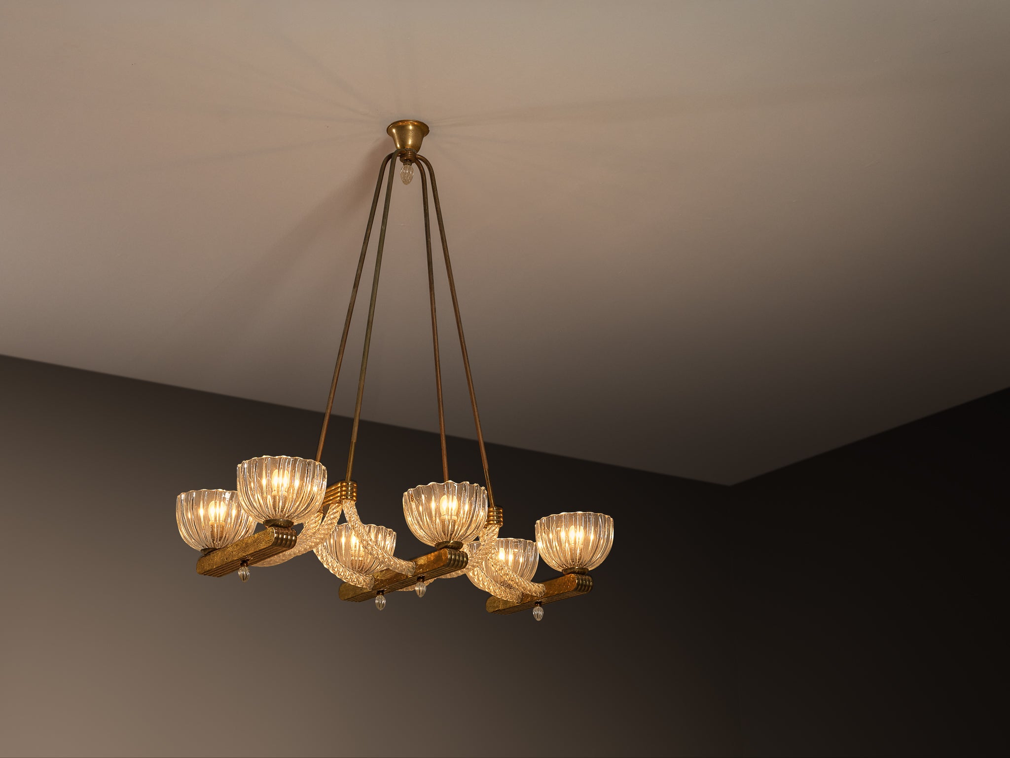 Italian Art Deco Chandelier in Glass and Brass Lighting Morentz