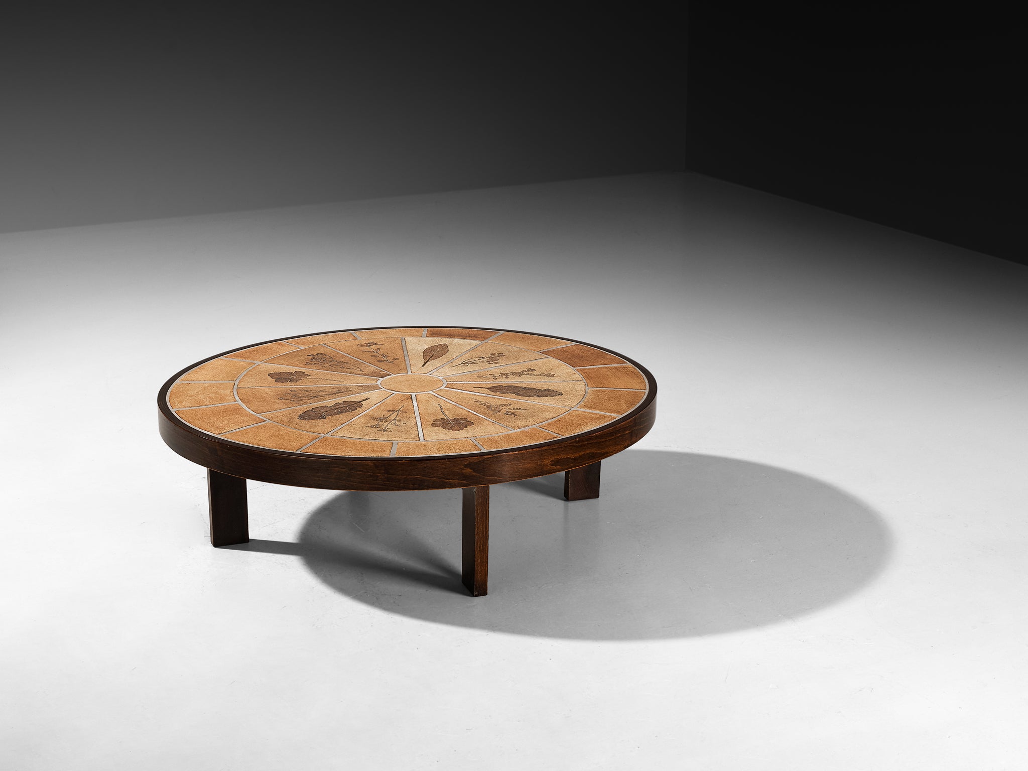 Roger Capron Round Coffee Table with Floral Imprints in Ceramic and Wood Tables Morentz