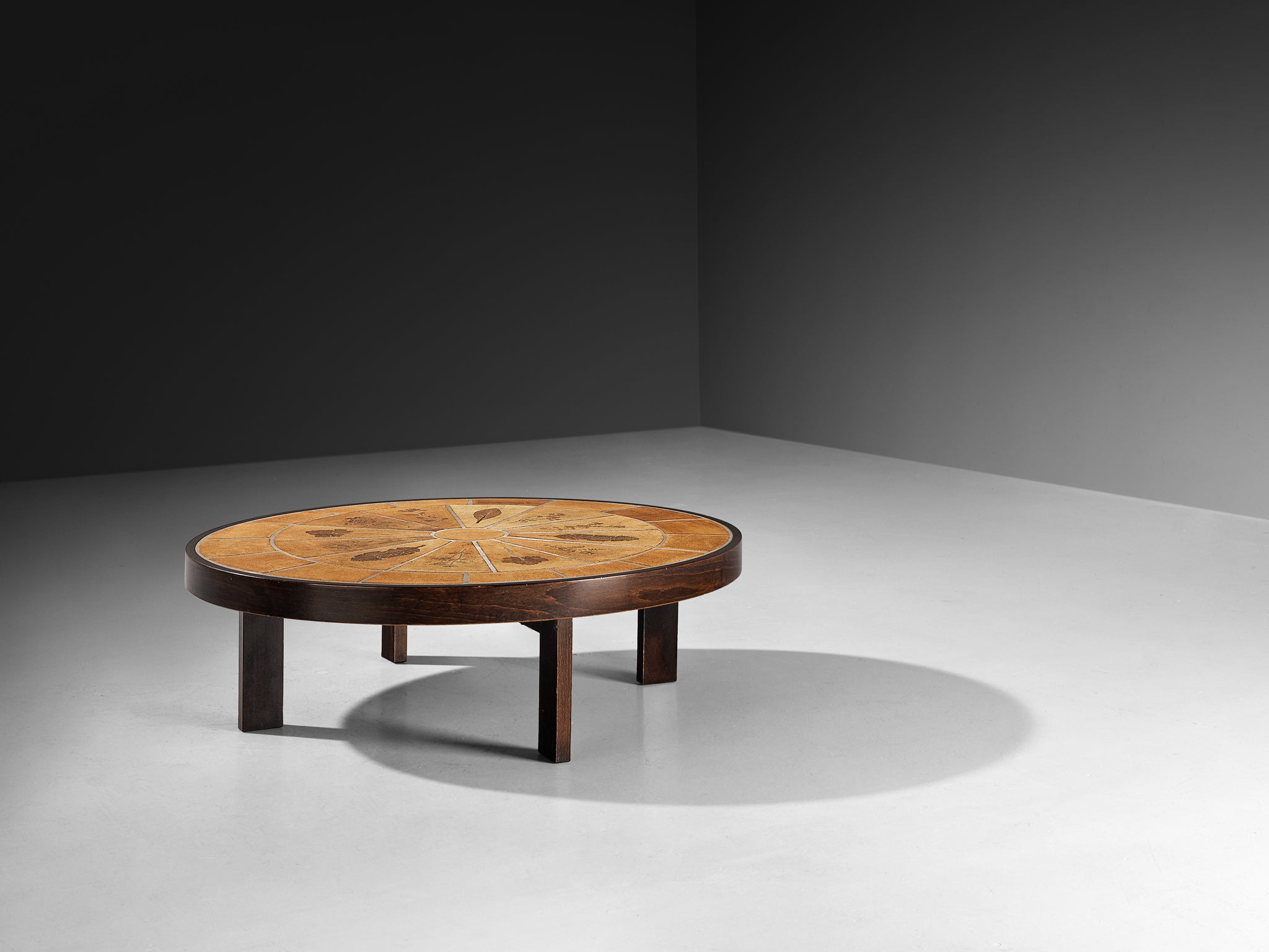 Roger Capron Round Coffee Table with Floral Imprints in Ceramic and Wood Tables Morentz