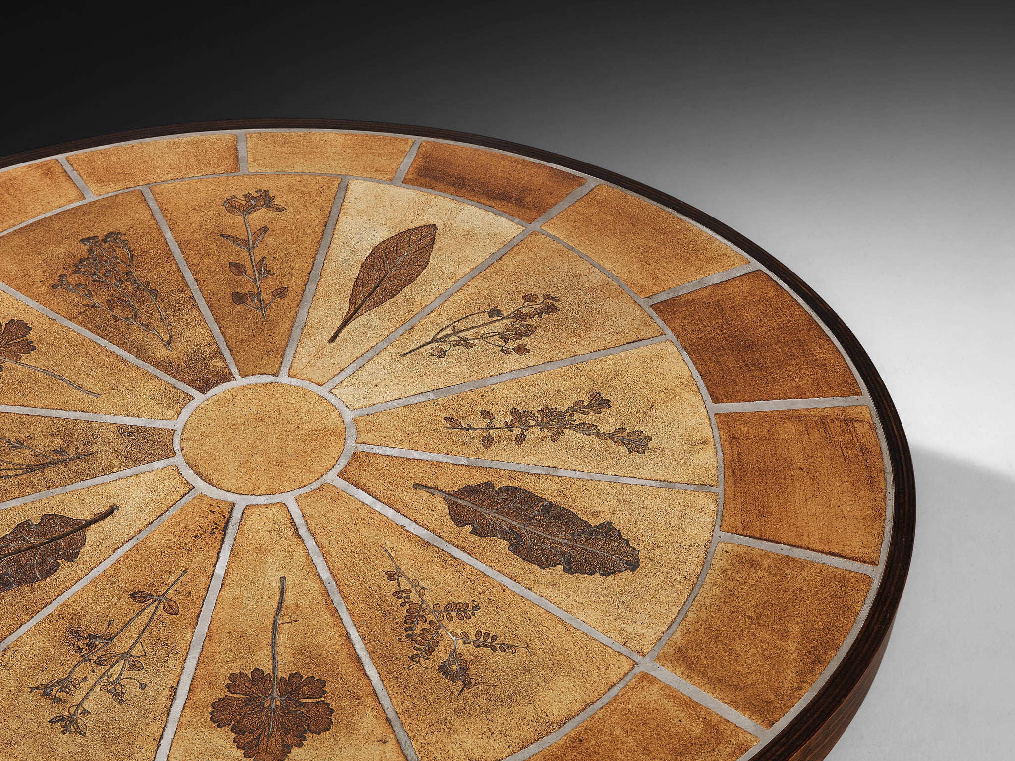 Roger Capron Round Coffee Table with Floral Imprints in Ceramic and Wood Tables Morentz