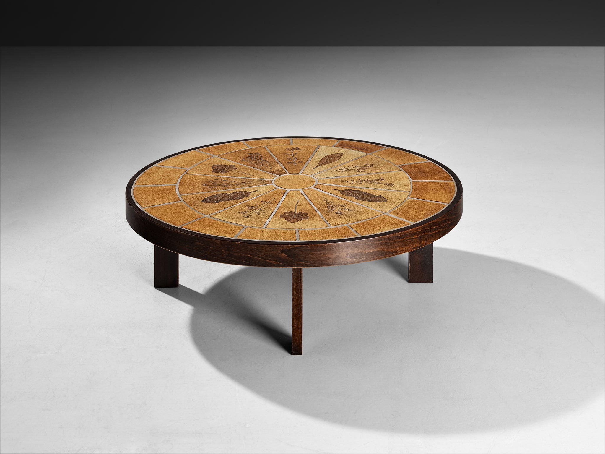 Roger Capron Round Coffee Table with Floral Imprints in Ceramic and Wood Tables Morentz