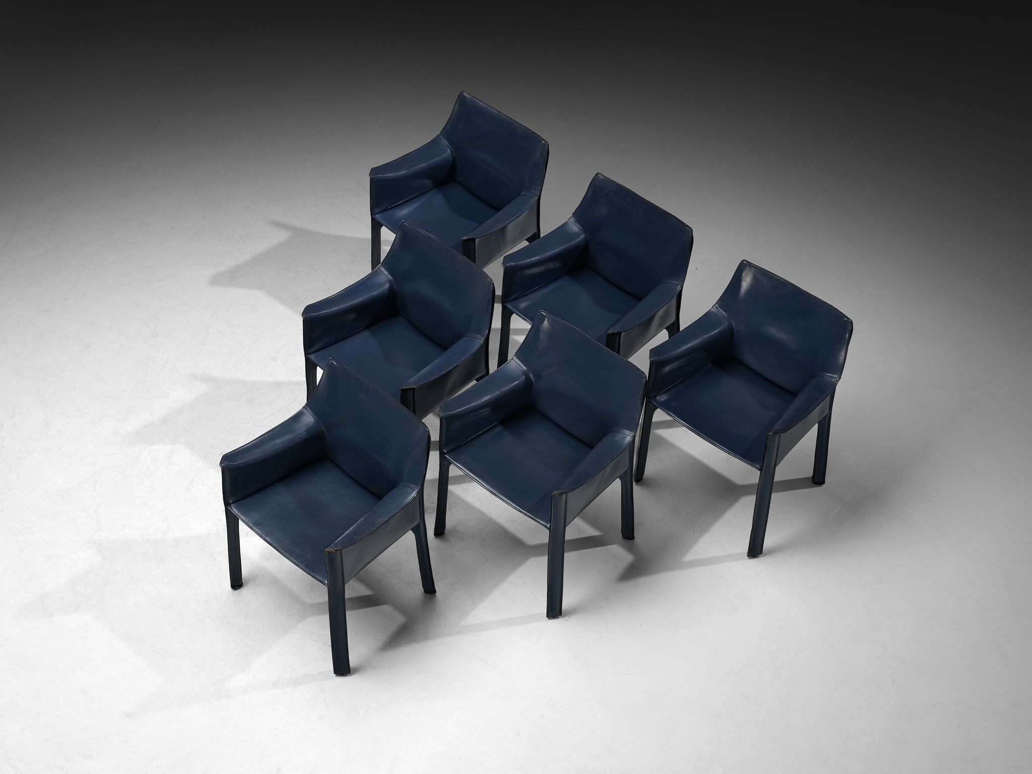 Mario Bellini Set of Six 'CAB 413' Dining Chairs in Unusual Dark Blue Leather Seating Morentz