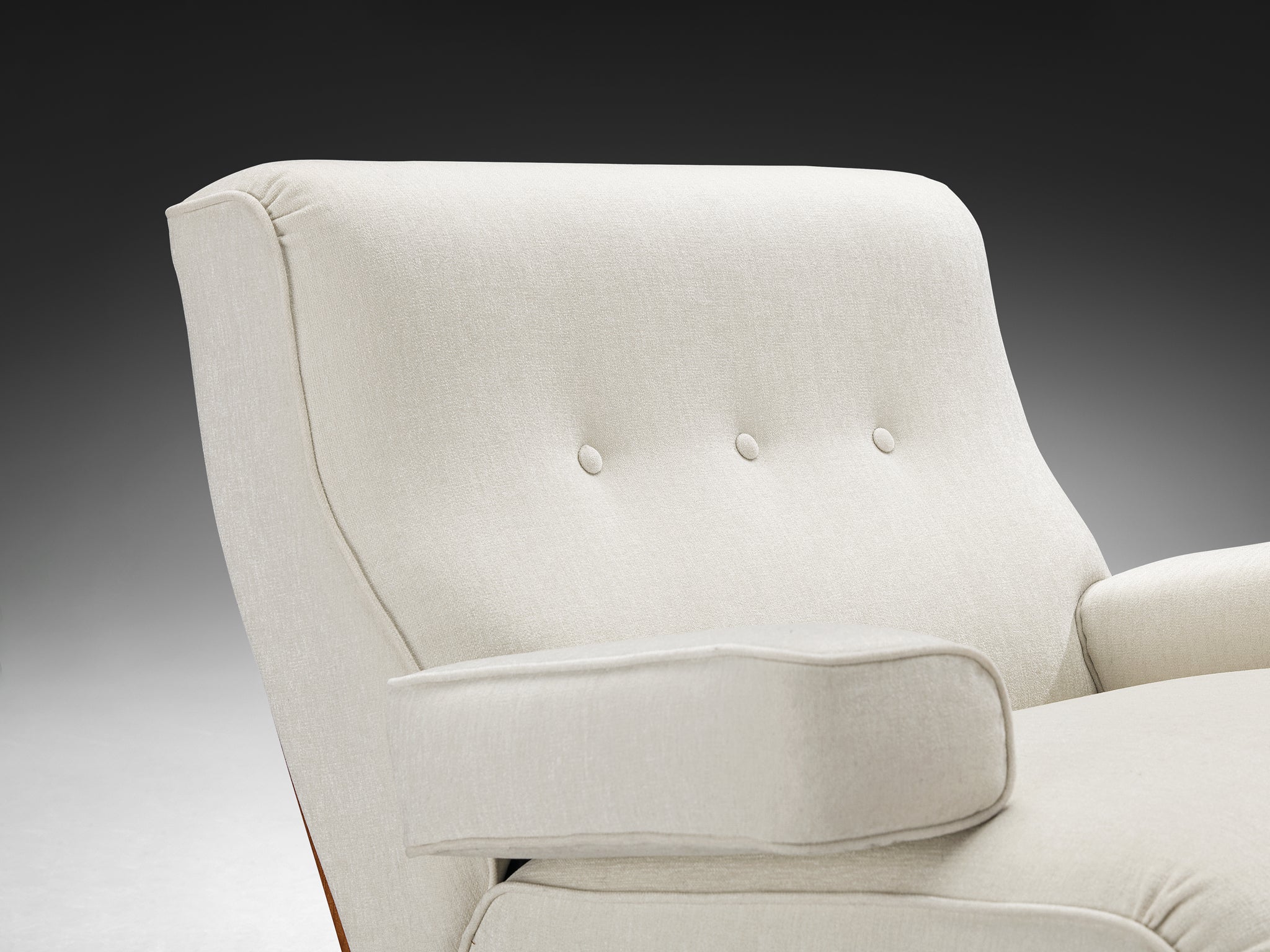 Eugenio Gerli for Tecno Pair of Lounge Chairs in Mahogany and Chenille Seating Morentz