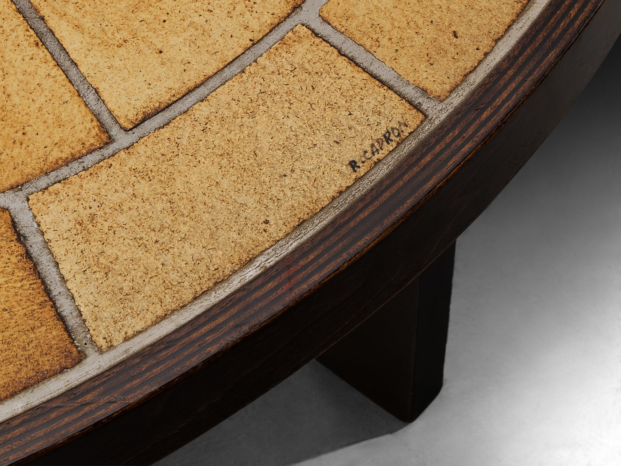 Roger Capron Round Pair of Coffees Table with Floral Imprints in Ceramic and Wood Tables Morentz