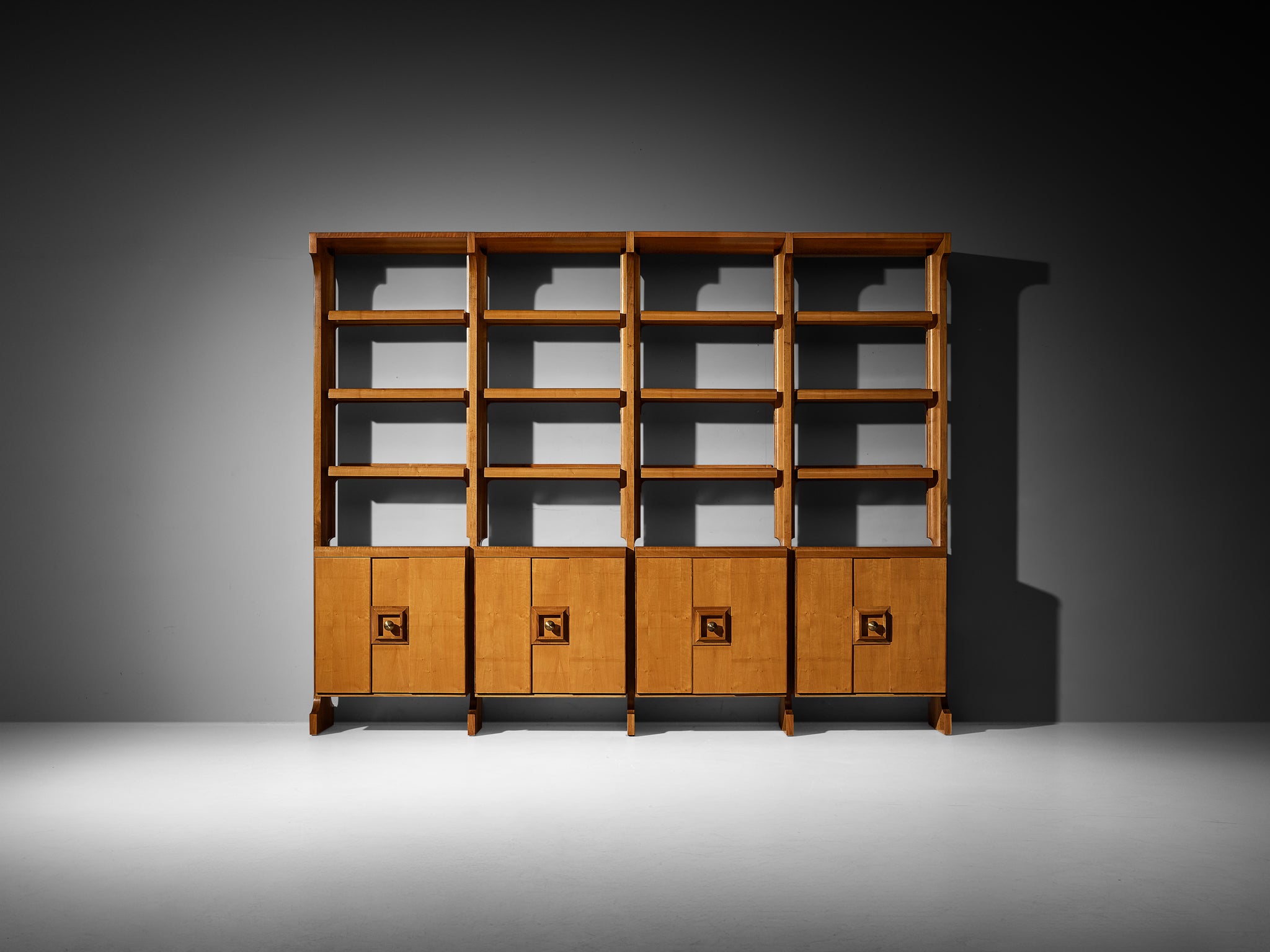 Large Italian Postmodern Wall Unit in Walnut and Brass Case pieces and storage cabinets Morentz