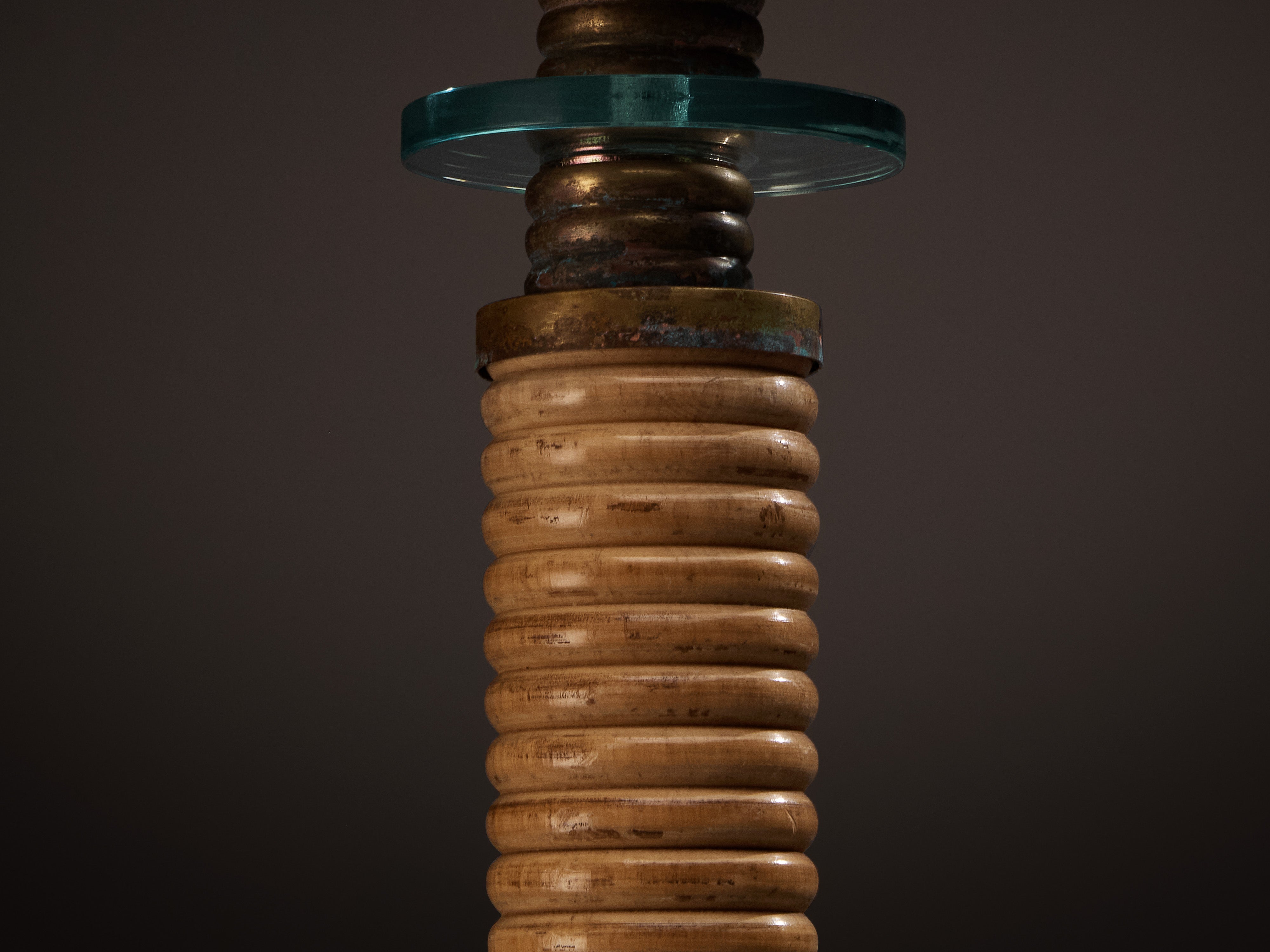 Rare Marcello Piacentini 1920s Floor Lamp in Patinated Copper and Maple Lighting Morentz
