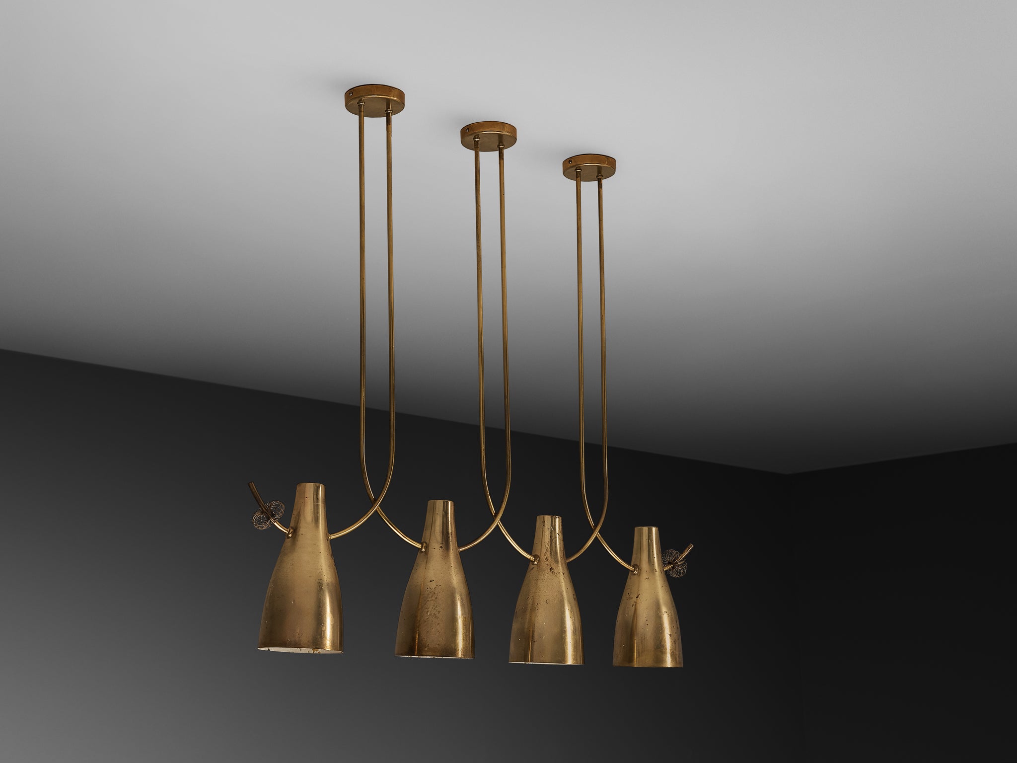 Rare Paavo Tynell for Taito Oy Model '10103/4' Chandelier in Brass Lighting Morentz