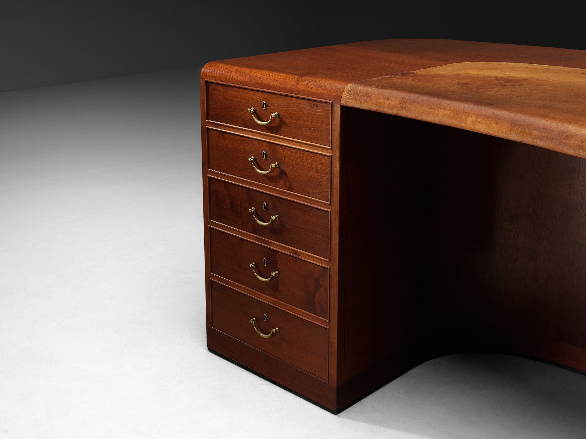 Ernst Kühn for Normina 1930s Danish Executive Desk with Tambour Doors Tables Morentz