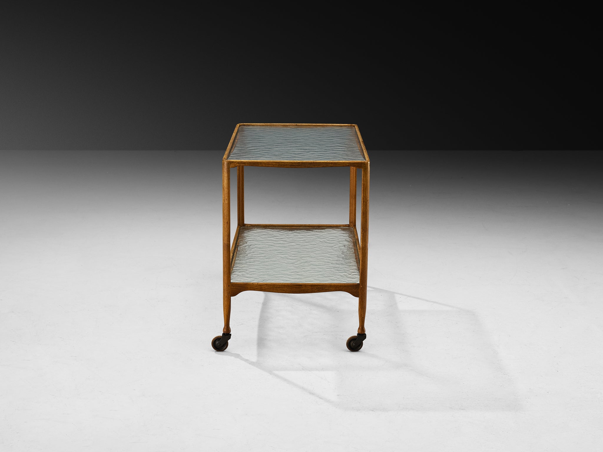 Rare Hand-Carved Peder Moos Trolley in Teak and Glass Tables Morentz