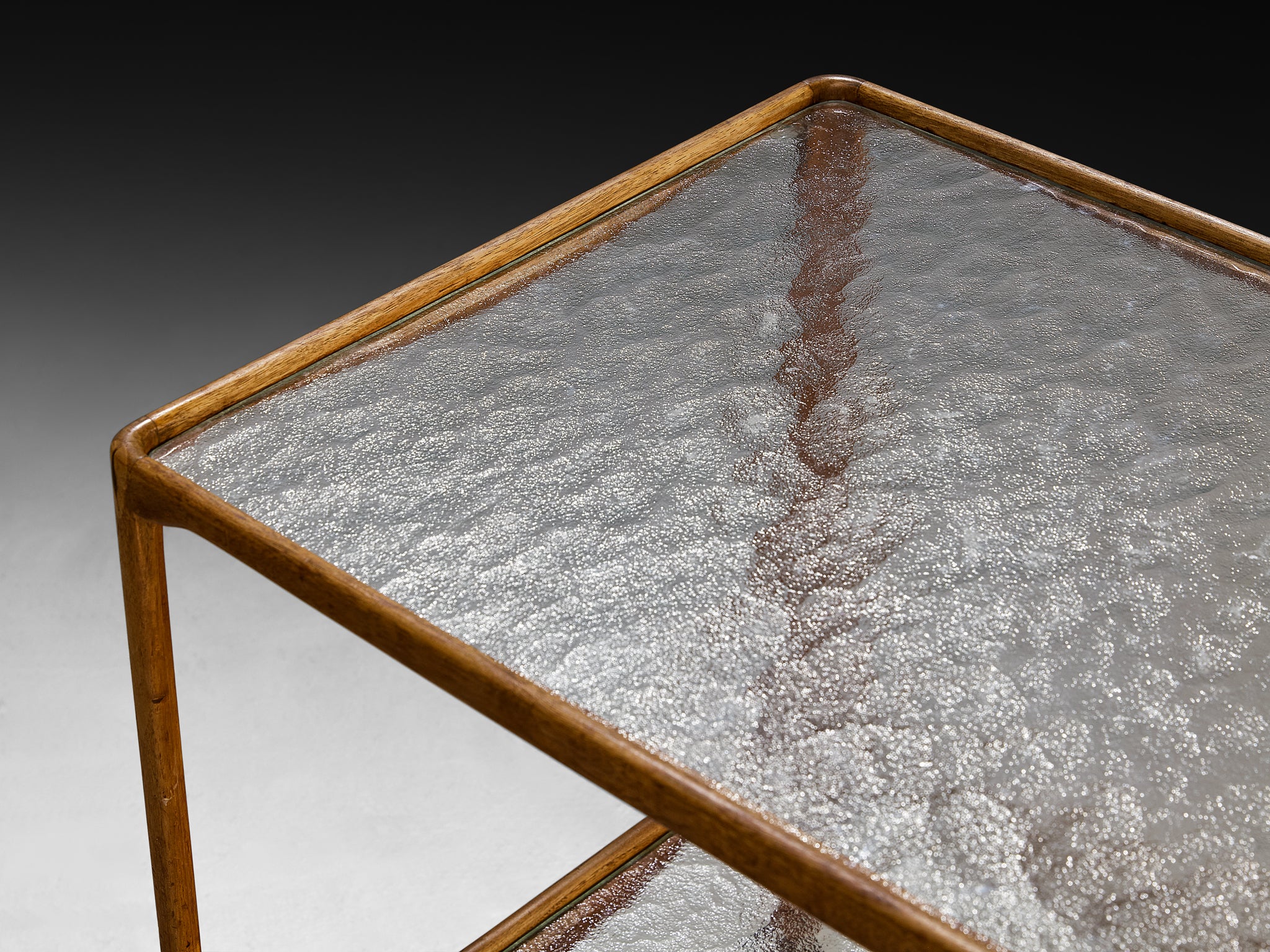 Rare Hand-Carved Peder Moos Trolley in Teak and Glass Tables Morentz