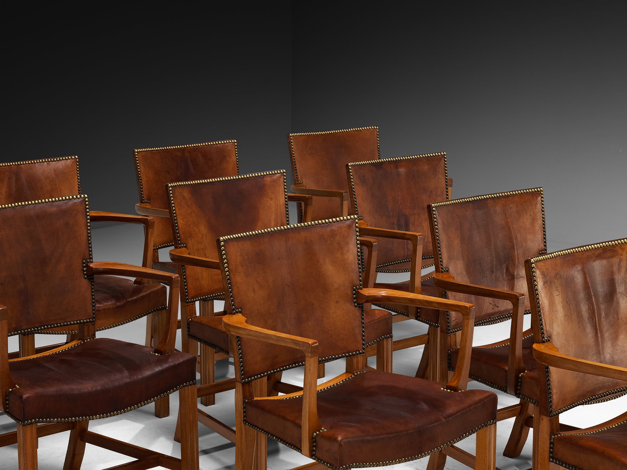Kaare Klint Original Rare Set of Ten '3758A' Armchairs in Niger Leather Seating Morentz