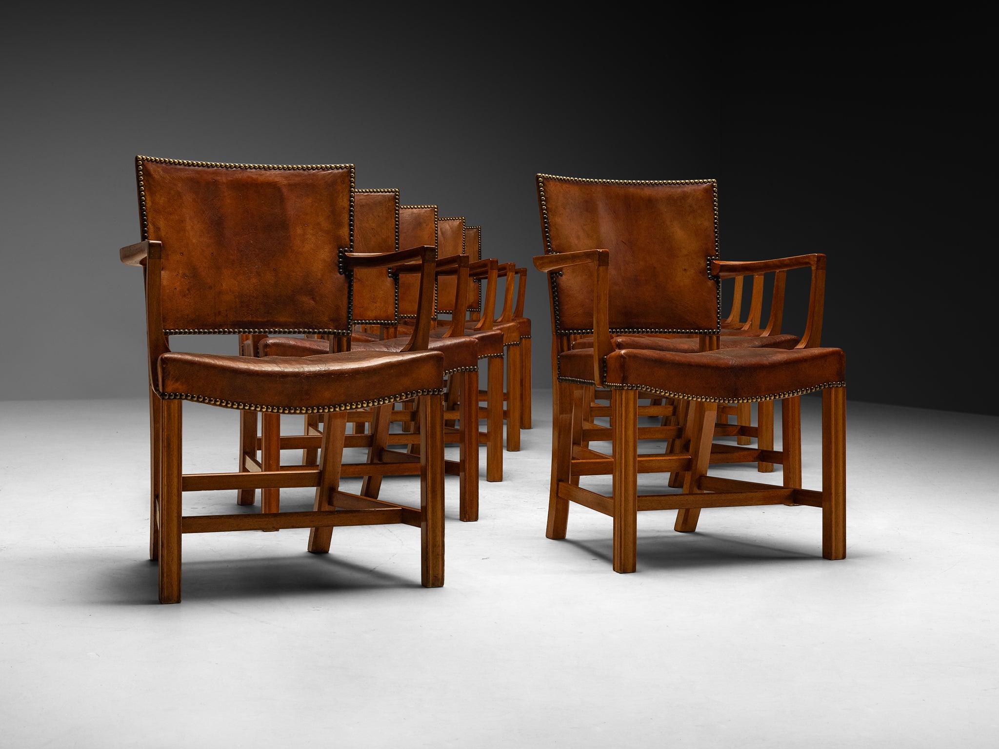 Kaare Klint Original Rare Set of Ten '3758A' Armchairs in Niger Leather Seating Morentz