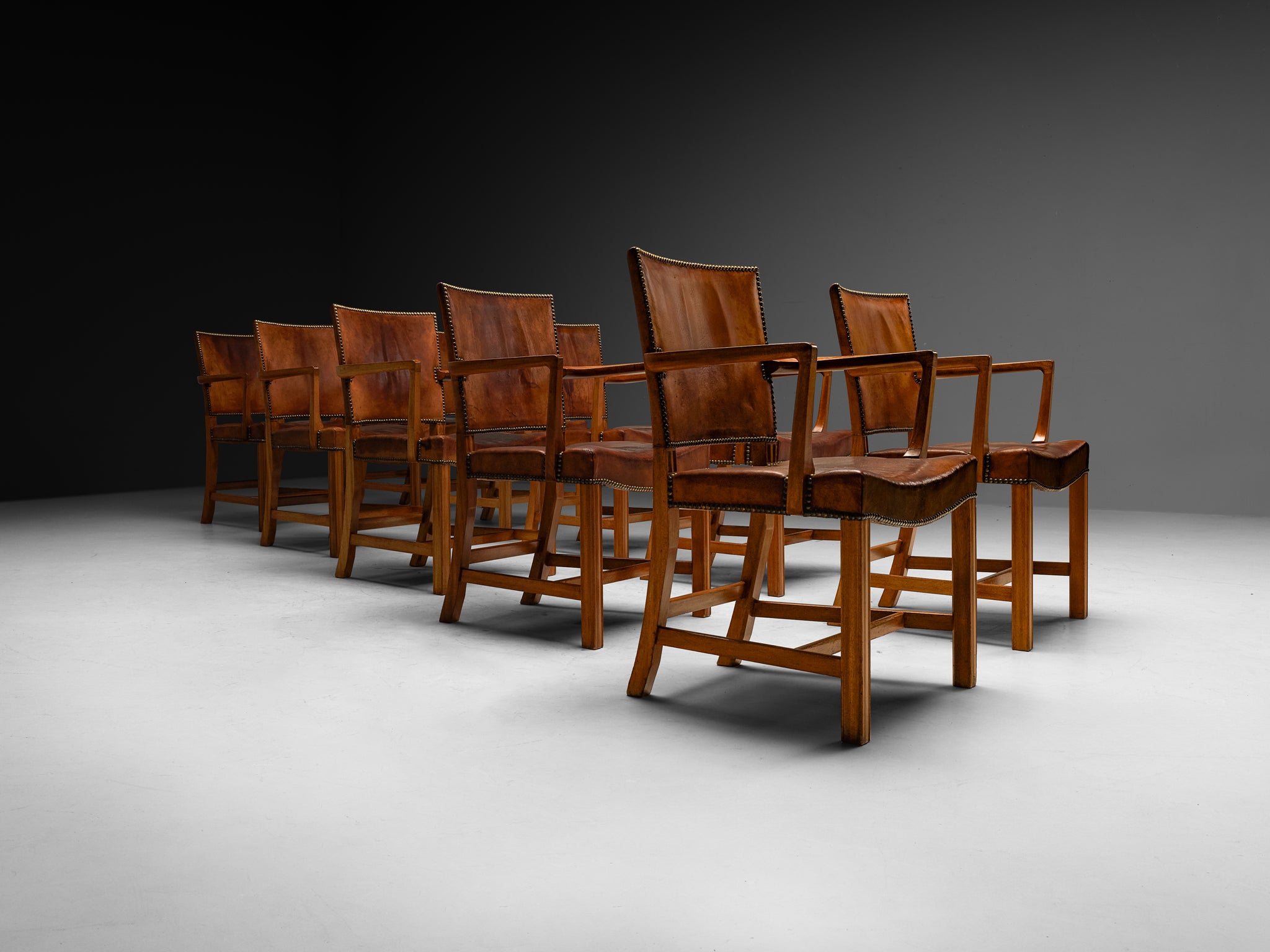 Kaare Klint Original Rare Set of Ten '3758A' Armchairs in Niger Leather Seating Morentz