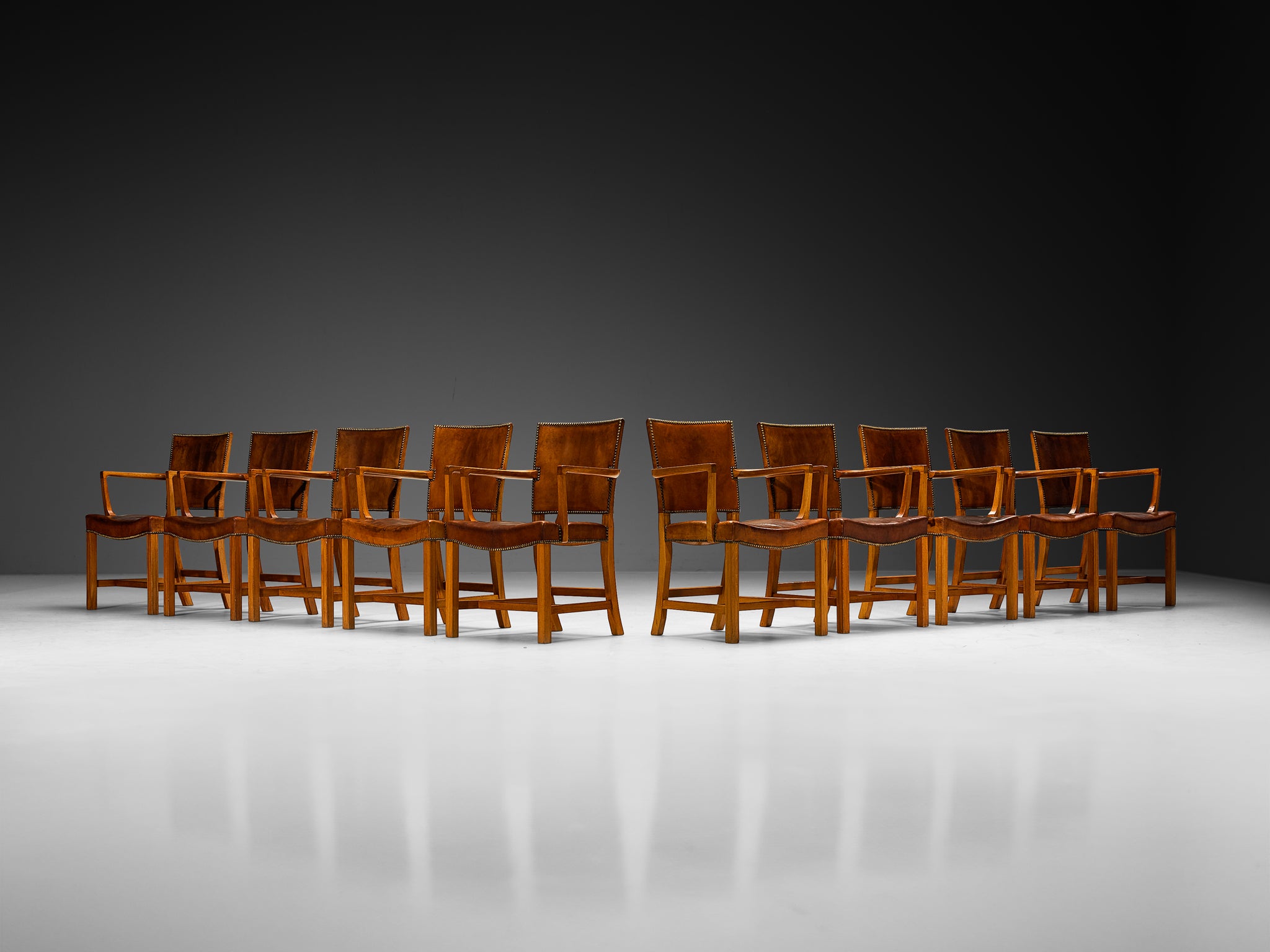 Kaare Klint Original Rare Set of Ten '3758A' Armchairs in Niger Leather Seating Morentz
