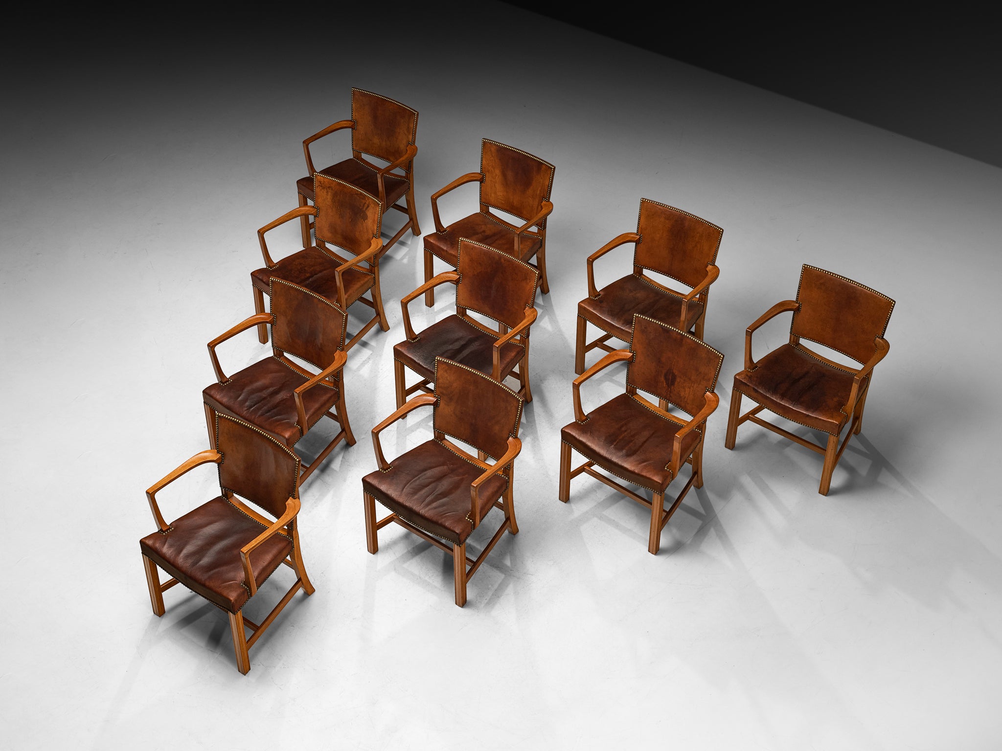 Kaare Klint Original Rare Set of Ten '3758A' Armchairs in Niger Leather Seating Morentz