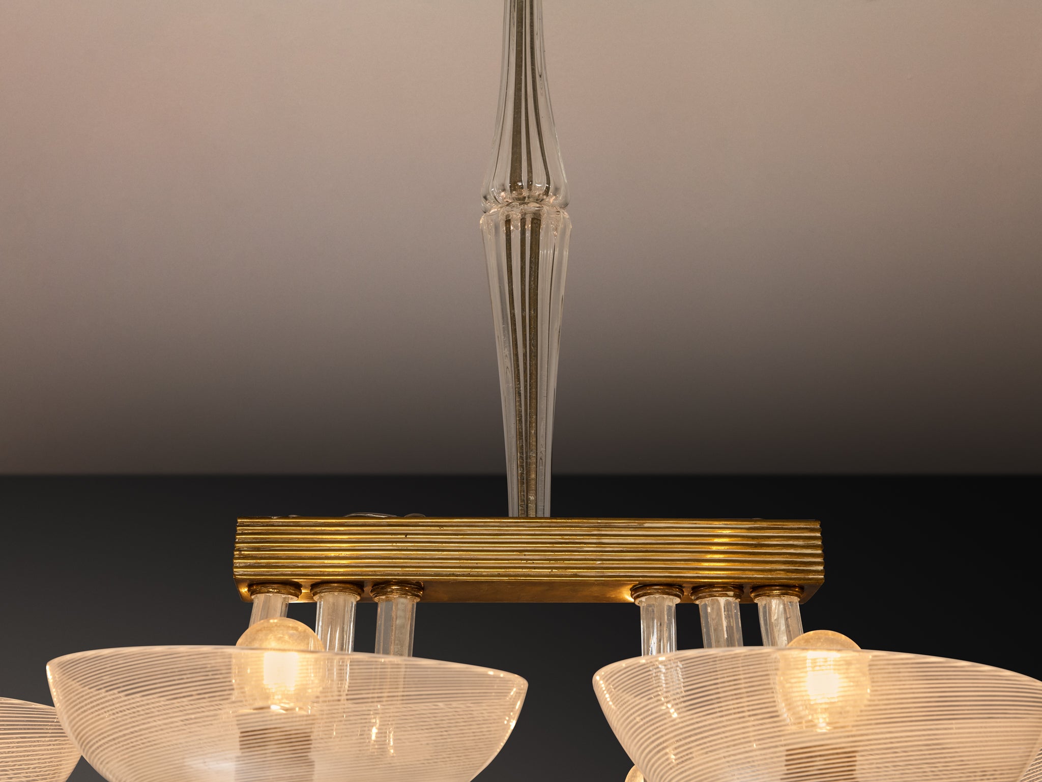 Exceptional Italian Art Deco Chandelier with Murano Filigrana Glass Lighting Morentz