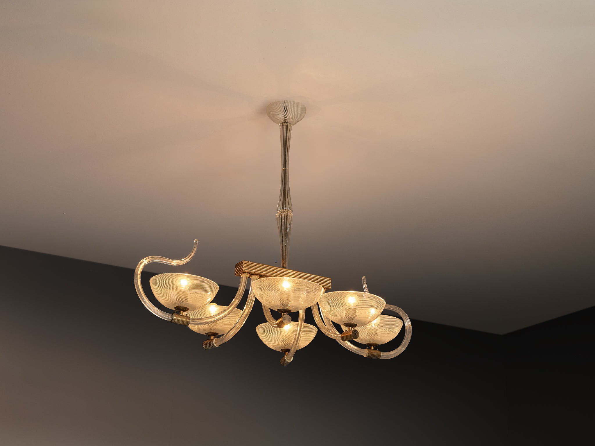 Exceptional Italian Art Deco Chandelier with Murano Filigrana Glass Lighting Morentz