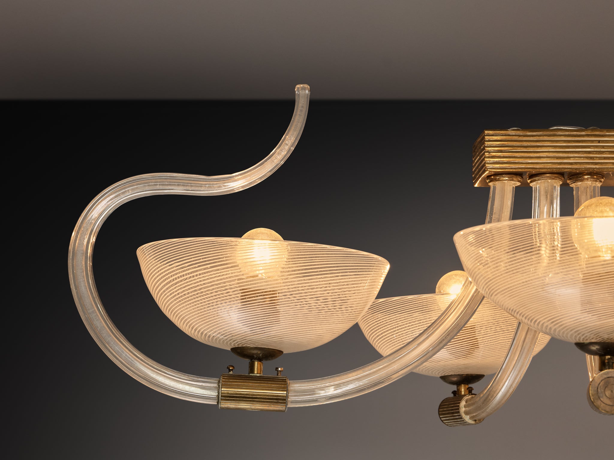 Exceptional Italian Art Deco Chandelier with Murano Filigrana Glass Lighting Morentz