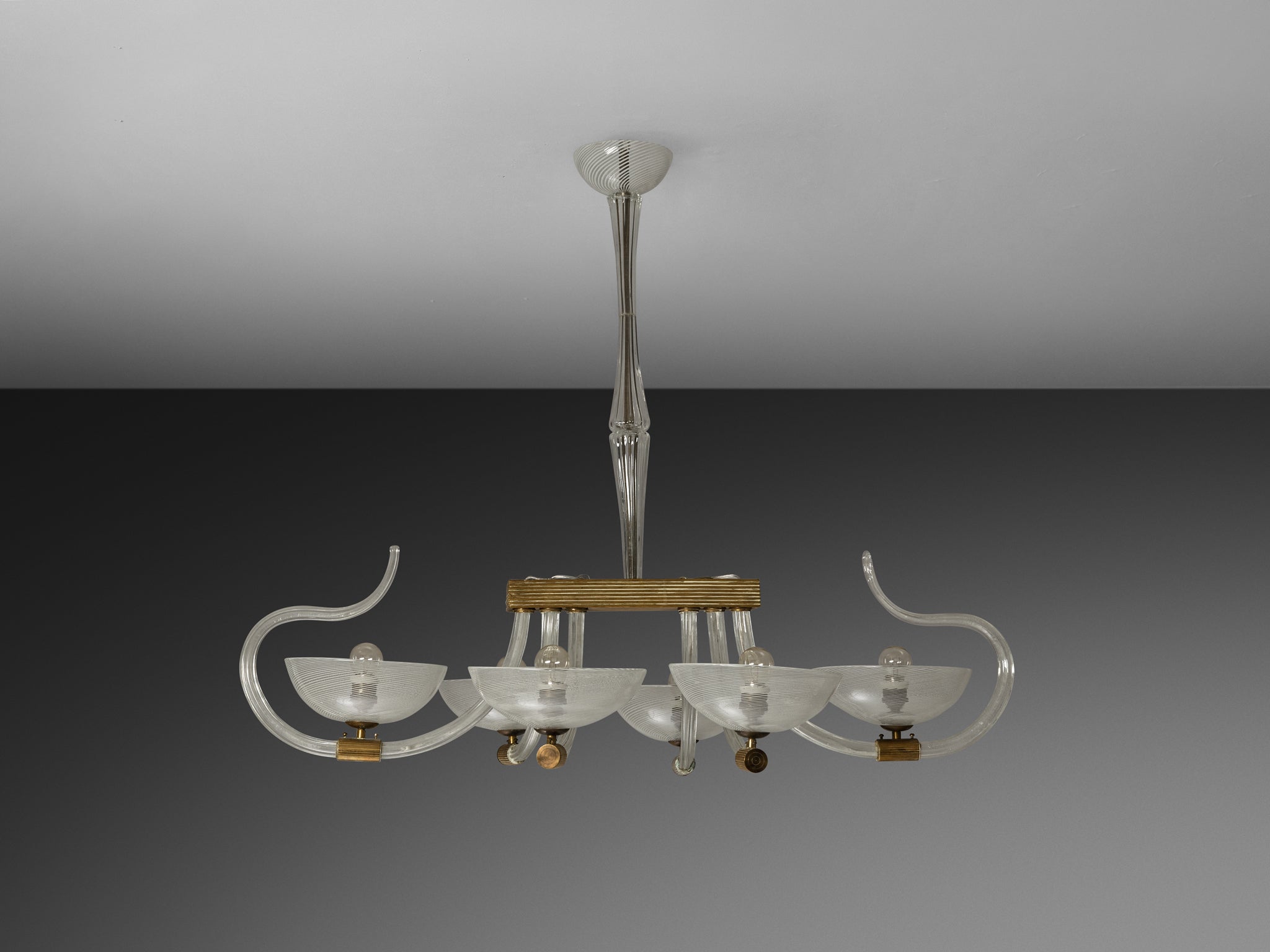 Exceptional Italian Art Deco Chandelier with Murano Filigrana Glass Lighting Morentz