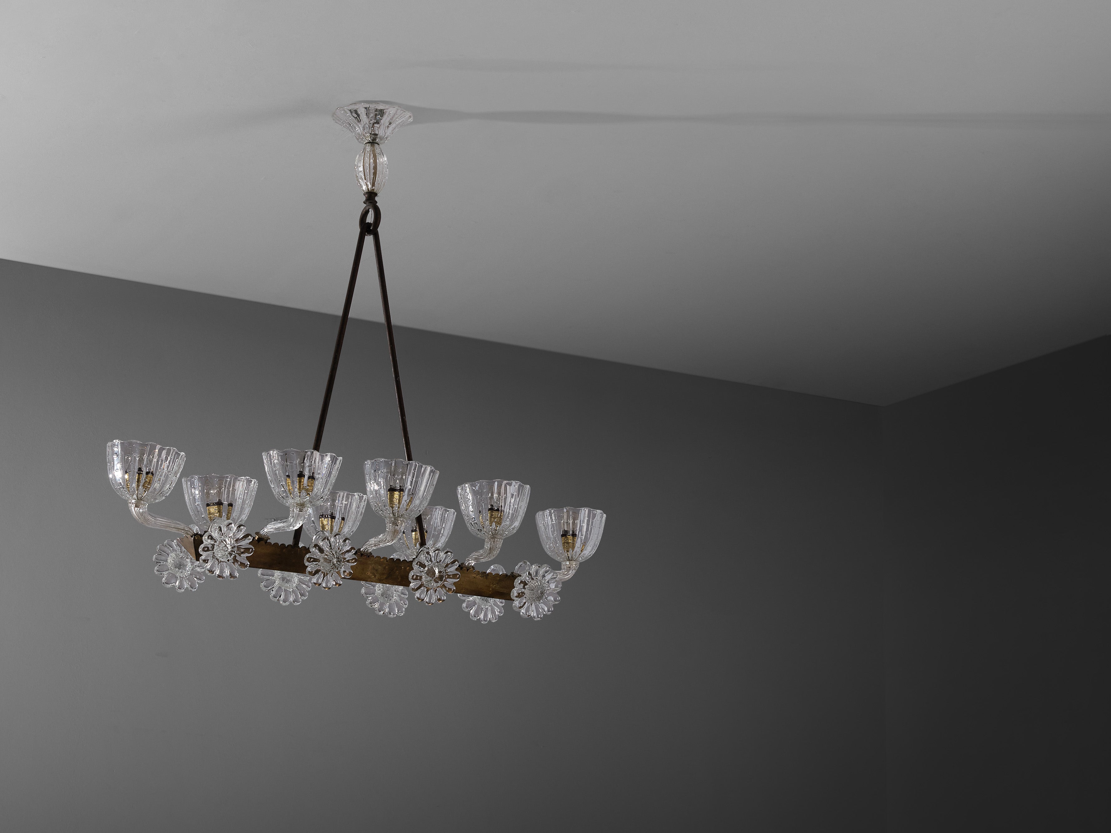 Barovier & Toso Chandelier in Brass and Glass with Floral Motifs Lighting Morentz