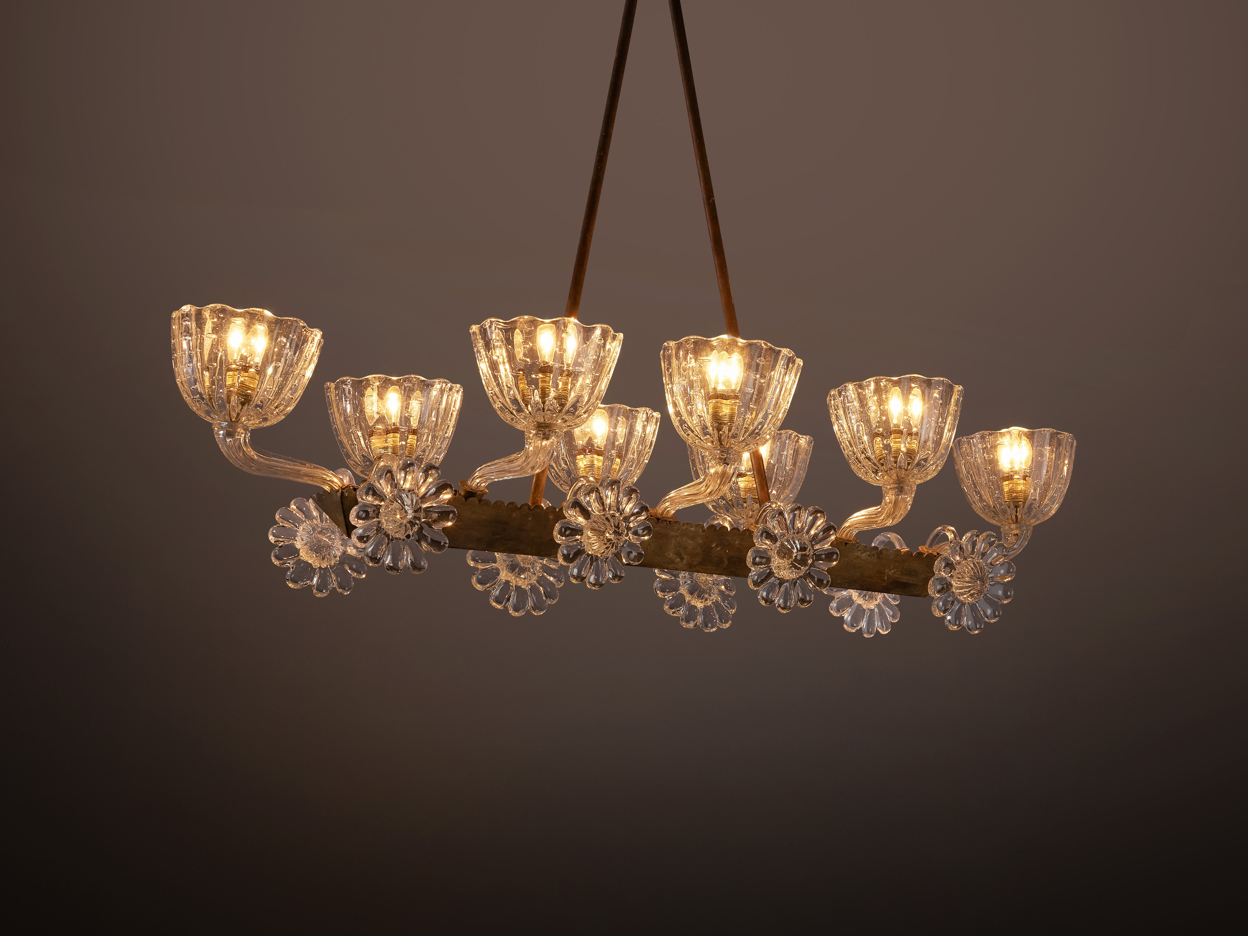 Barovier & Toso Chandelier in Brass and Glass with Floral Motifs Lighting Morentz