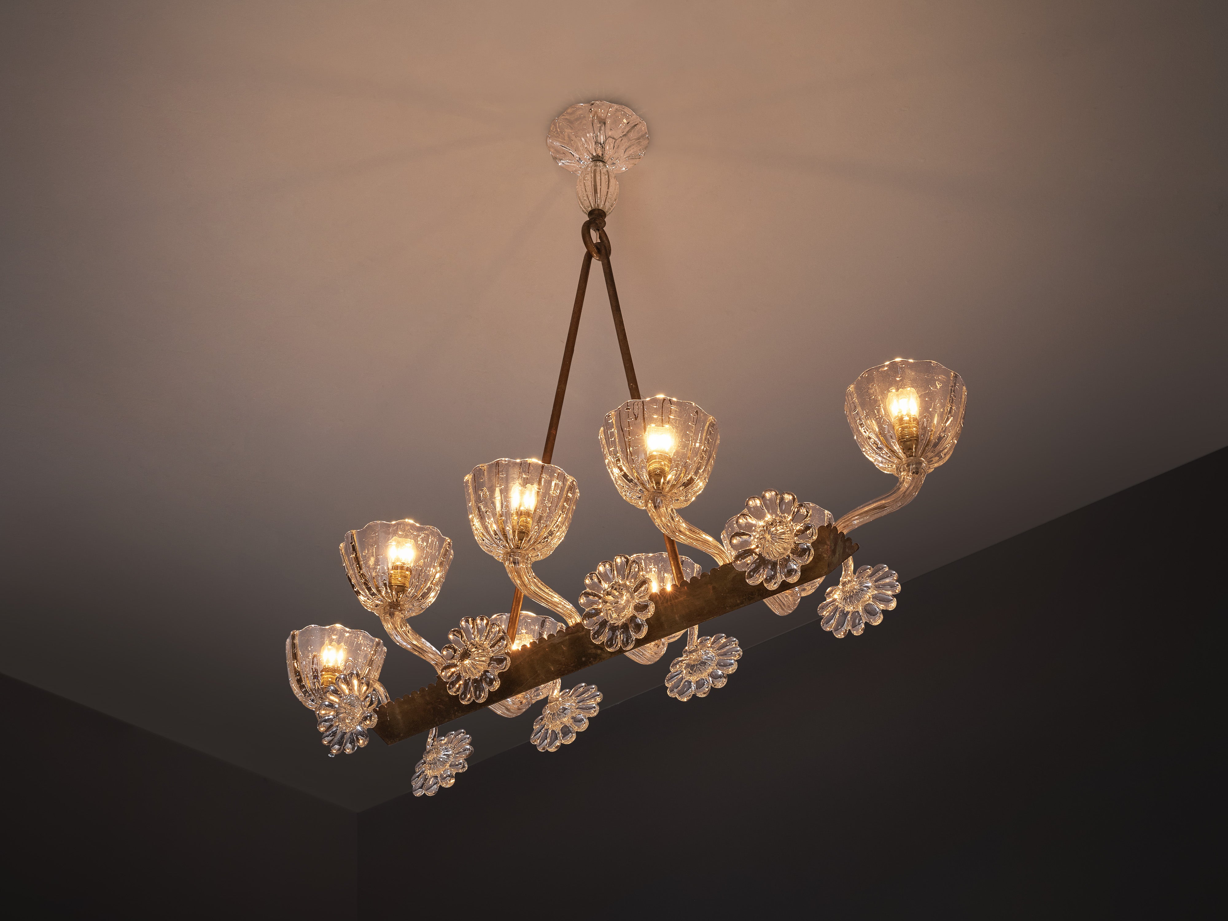 Barovier & Toso Chandelier in Brass and Glass with Floral Motifs Lighting Morentz