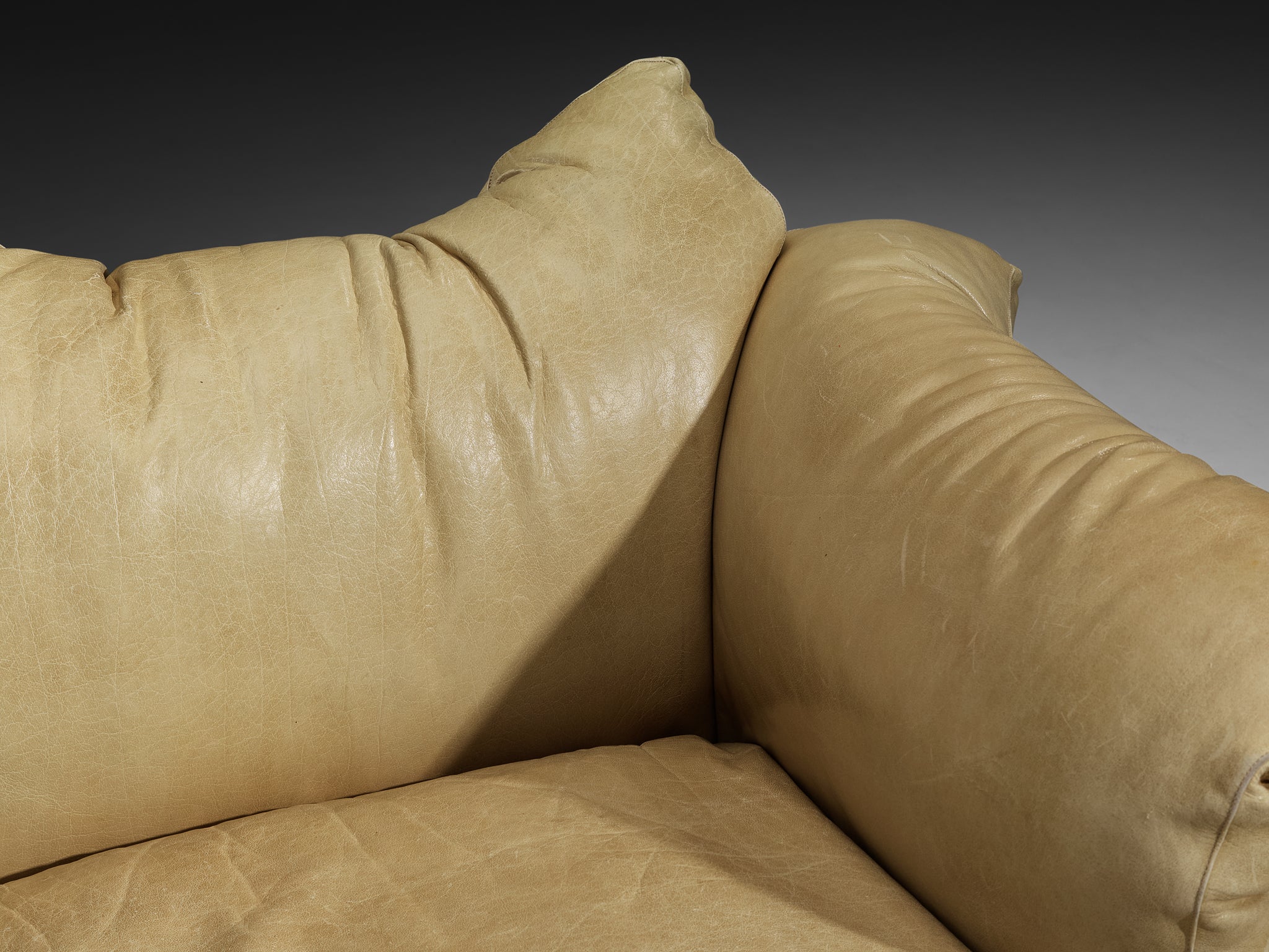 De Pas, D’Urbino & Lomazzi for Poltronova 'PITTI' Two-Seat Sofa in Beige Leather and Walnut Seating Morentz